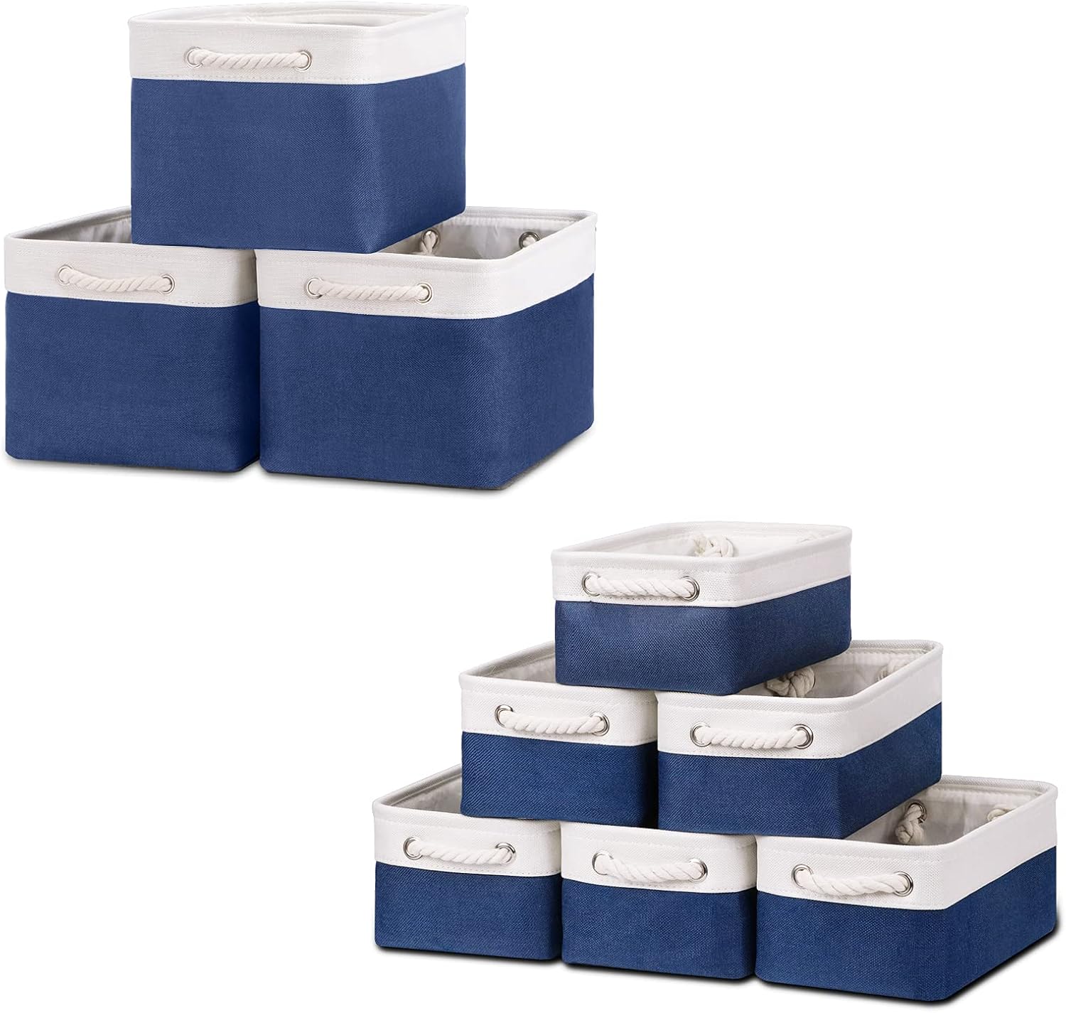 Bidtakay Baskets Set Fabric Storage Bins-Navy Blue Bundled Baskets of 3 Medium Baskets 15" X 11" X 9.5" + 6 Small Baskets 11.8" X 7.8" X 5" for Closet, Shelves