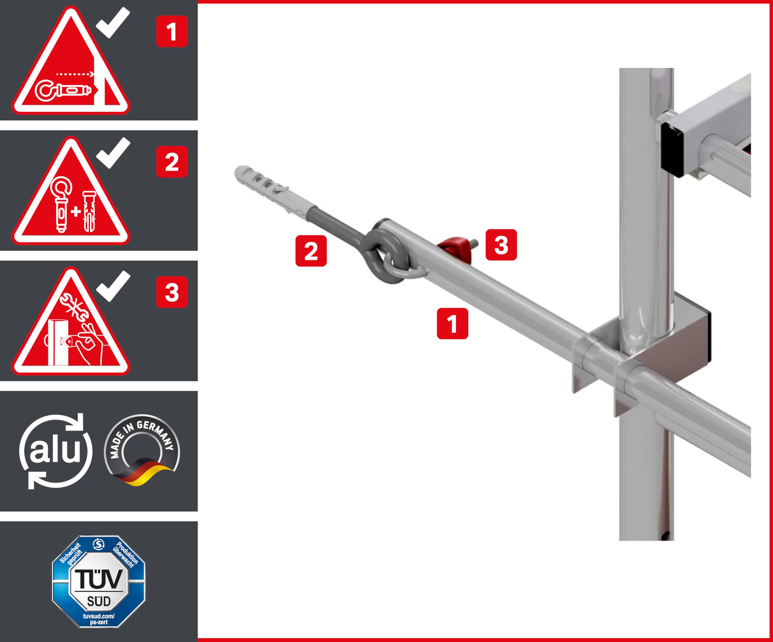 ALTEC Rollfix 2.0 700 | 7m de hauteur de travail | Roues pivotantes avec frein (Ø125mm) | Ancrage mural | Made in Germany | TÜV | Charge admissible 200kg/m² | DIN EN 1004-1 | Echafaudage aluminium