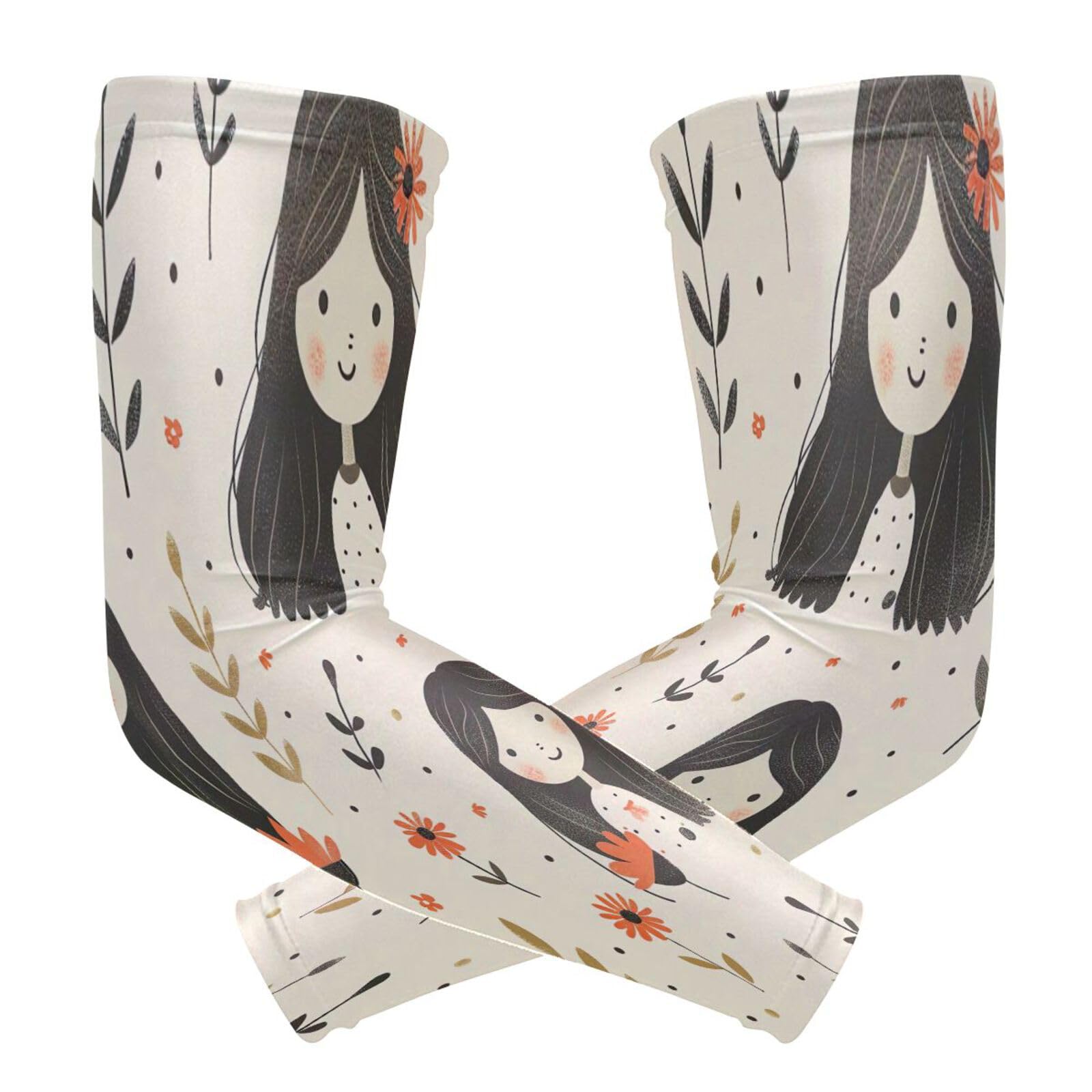 YEGAME Arm Sleeves for Men & Women, Cartoon Girl 1 Pair Cooling UV Sun Protection Sports Compression Sleeves, UPF 50+ Basketball Tennis Cycling Arm Warmers, Breathable Tattoo Cover Sleeve