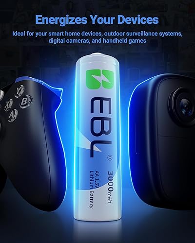 Miniatura 6 de EBL Paquete de 16 baterías de litio AA de 3000 mAh, 1.5 V, no recargables de alto rendimiento, pilas de litio AA para dispositivos de alta tecnología