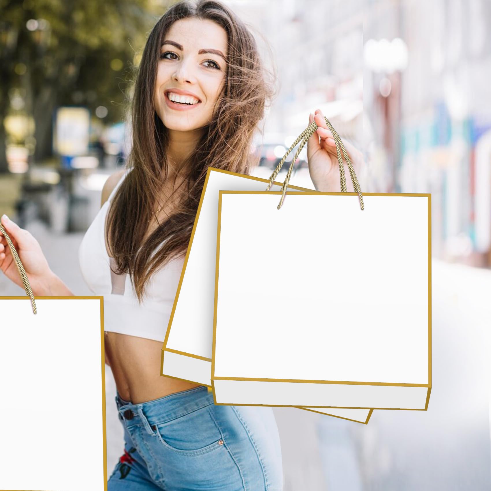 HONTIUS 11.8'' Extra Large Gift Bag Bags, Square Giant xl White Bridesmaid Gift Bag with Tissue Paper and Card for Wedding Birthday Presents Christmas Gifts Women 1PCS