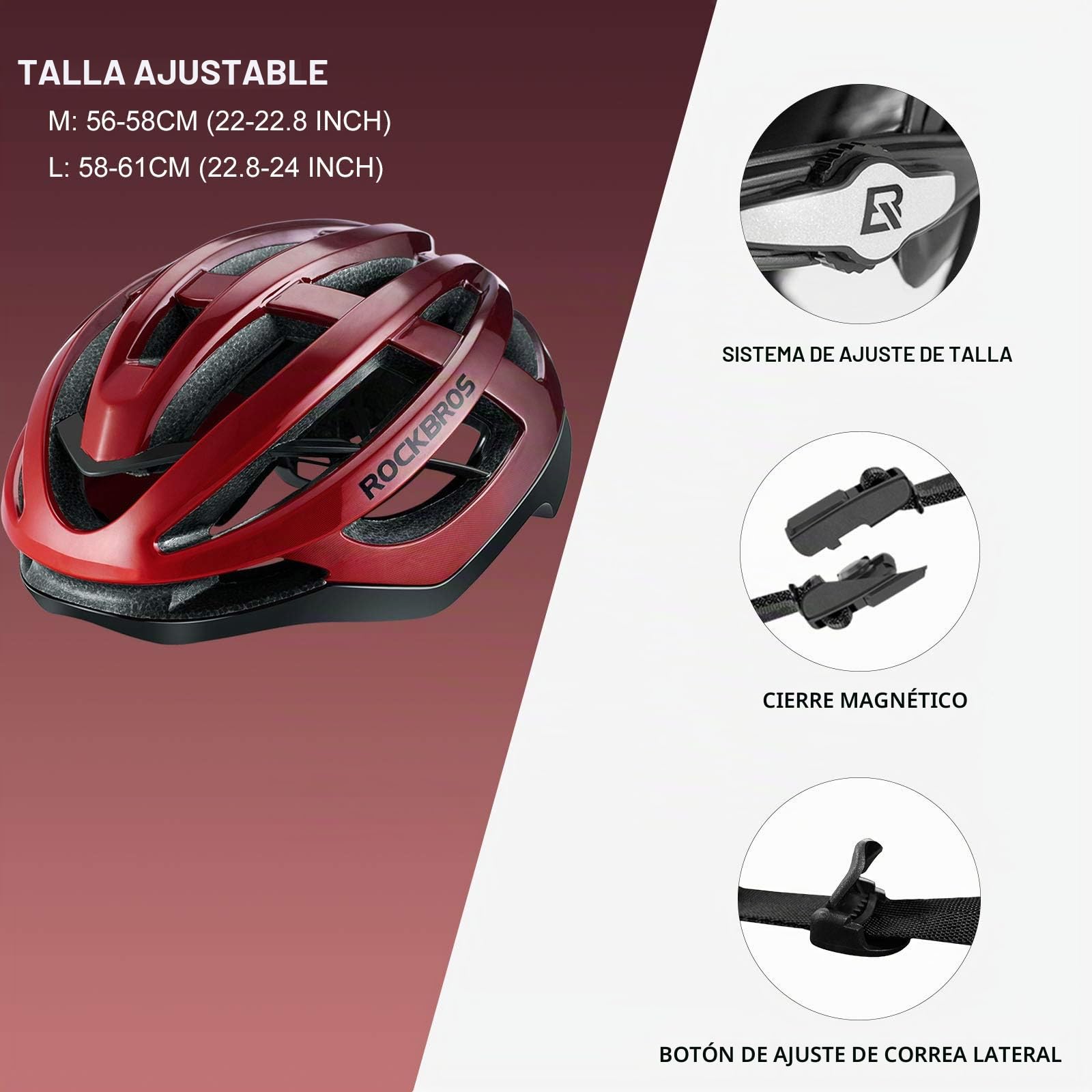 ROCKBROS Casco Adulto Bicicleta Montaña Carretera MTB Ajustable 55-61 cm, Unisex