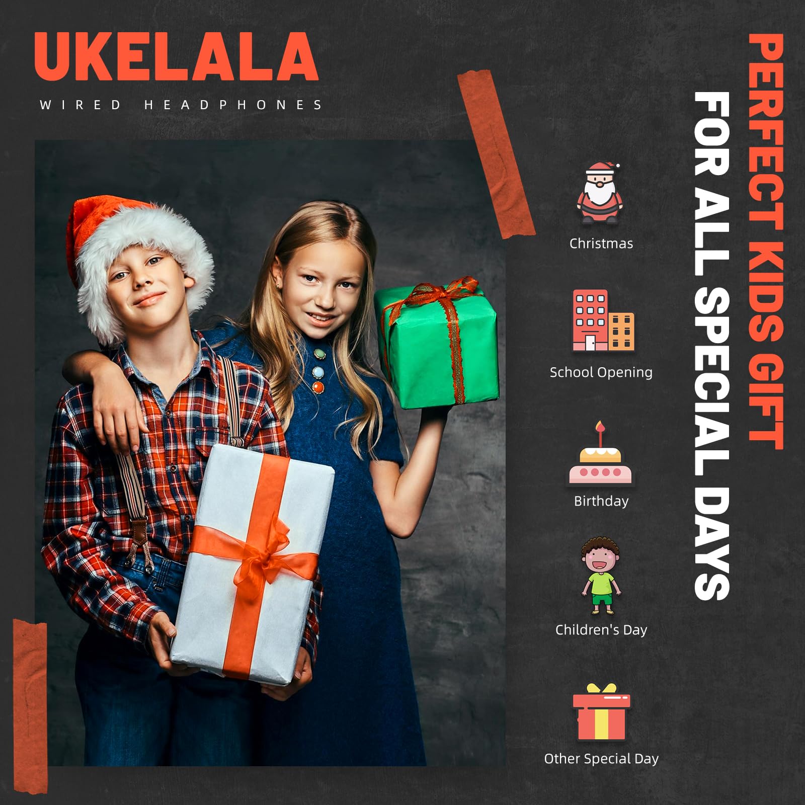 UKELALA Pomarańczowe przewodowe słuchawki dla chłopców, przenośne, młodzieżowe, do szkoły, samolotu, podróży, lekkie, przenośne, kompatybilne z podkładką, komputerem, laptopem, dla dorosłych
