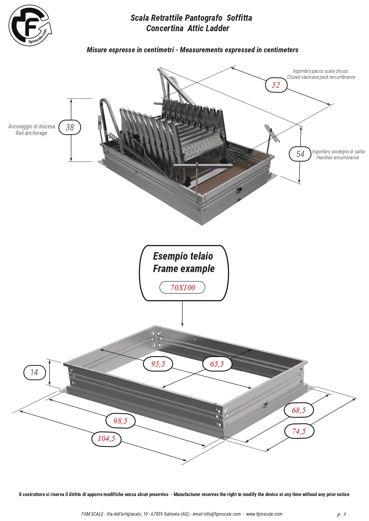 Scala Retrattile Manuale Per Soffitta - Pantografo Con Gradini, Misura 70x70, Altezza 276-300 Cm - Foto 7