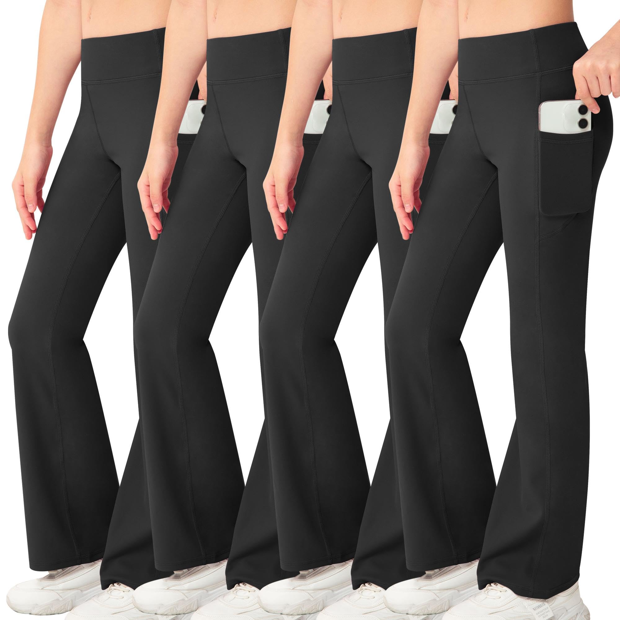 NORMOV Pantalones de yoga para niña con bolsillos, pantalones acampanados casuales de cintura alta para niños
