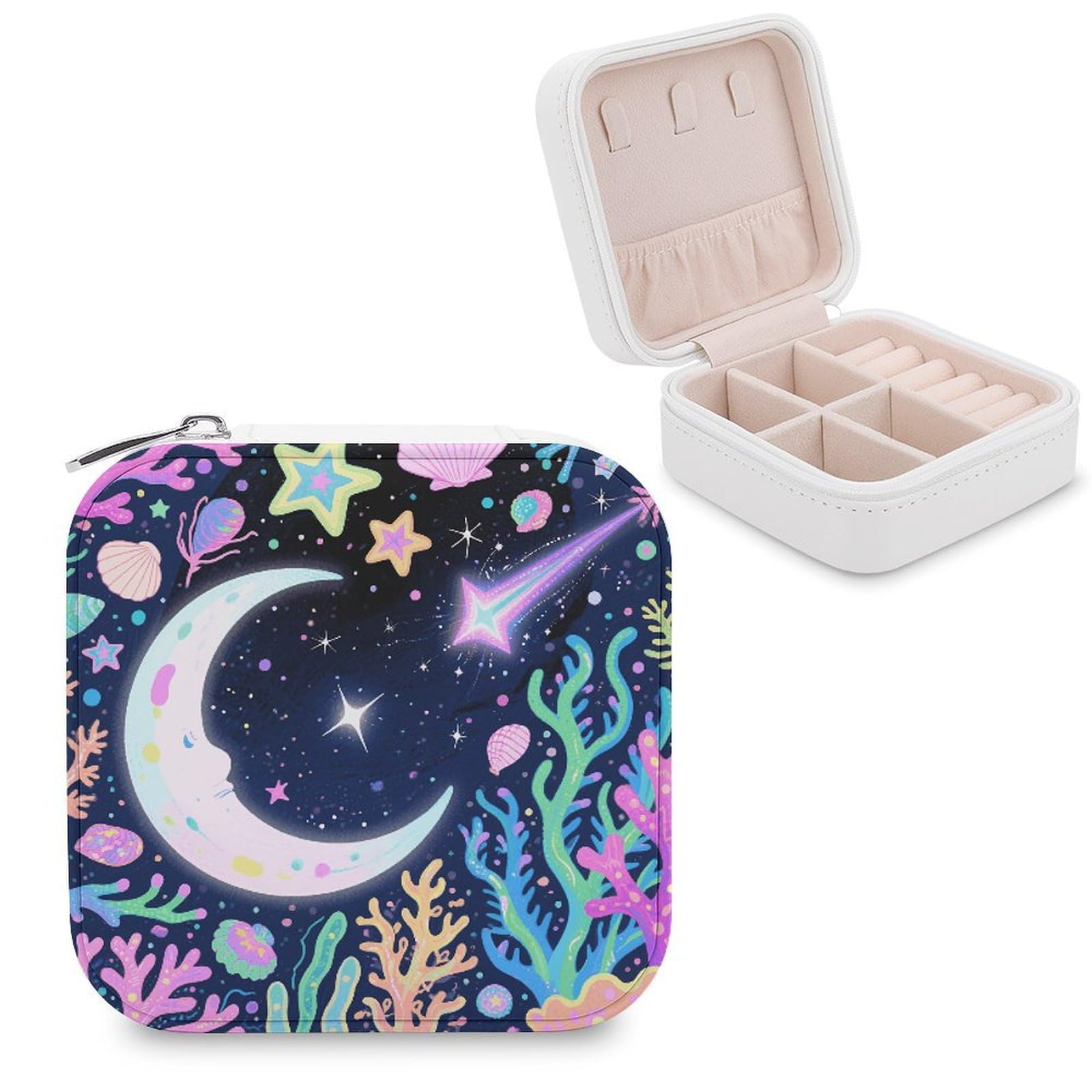 FekiLoot Star Ocean Pattern Jewelry Box Custom Jewelry Travel Case Pu Leather Trinket Organizer Box to Organize Ring Pendant Earring Small Portable Jewelry Storage Holder for Women