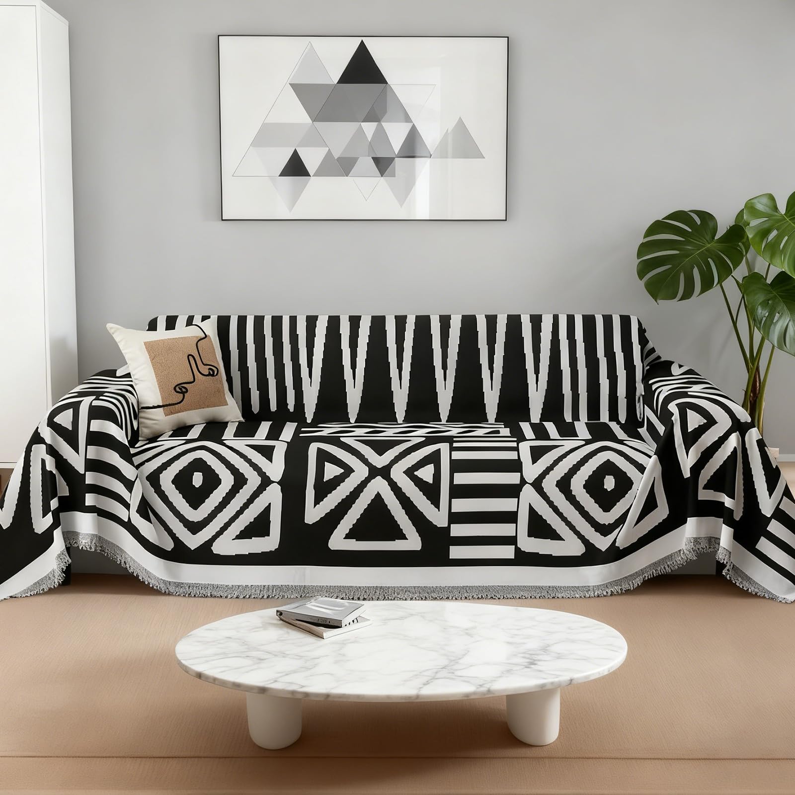 Chenille Sofa Covers 2 Seater, Sofa Cover Washable, Modern Shaped Covers with Tassel, Universal Couch Covers for Sectional Sofa for Dogs, Couch Cover for Pet Furniture Protector (Black, 180x260cm)