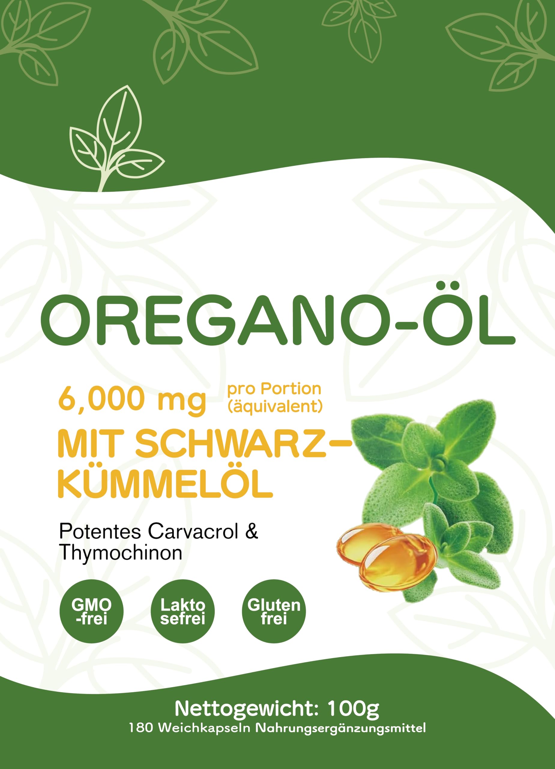 Oregano Öl Kapseln 6000 mg, 180 Softgels – 2-in-1 Oreganoöl mit Schwarzkümmelöl