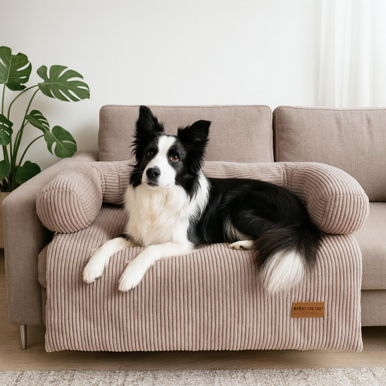 Original Hundedecke Sofa - Hundedecke Sofa - Hundekorb - Premium - Komplett abnehmbar - Rippenstoff - Mokka Taupe - 120x90 - Größe L