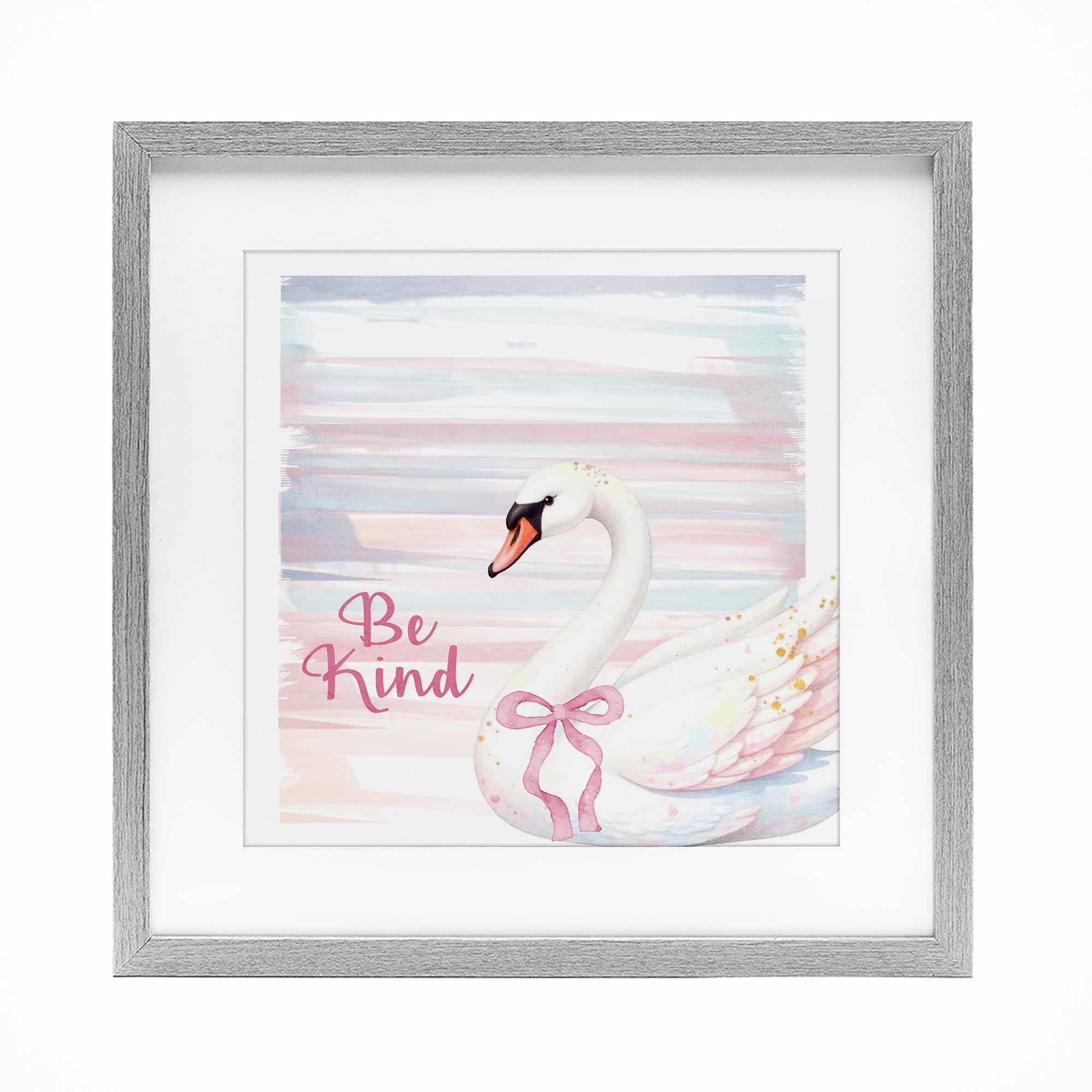 Stupell Industries Be Kind Pastel Swan Gray Framed Print Under Glass, design by Kim Allen, 13 x 13