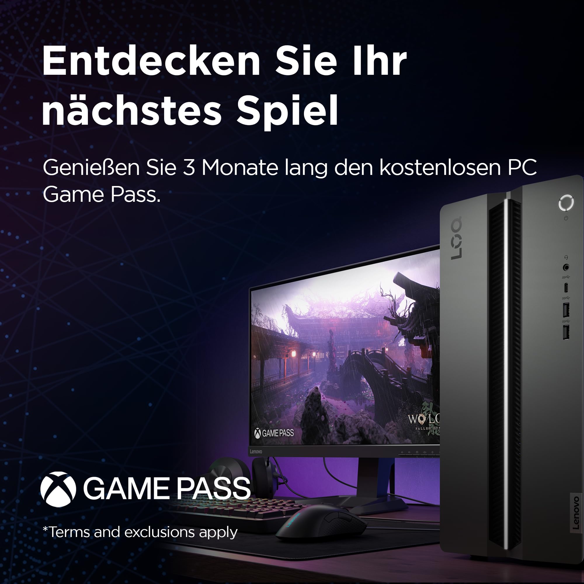 Lenovo LOQ Tower Gaming Desktop-PC | NVIDIA GeForce RTX 4060 | Intel Core i5-14400F | 16GB RAM | 1TB SSD | Windows 11 | Luna Grau - Raven Schwarz Gehäuse | 17L | 3 Monate GamePass