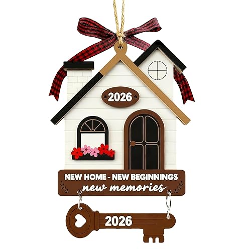 New Home Ornament Wooden House Key Keepsake Housewarming Christmas Decor