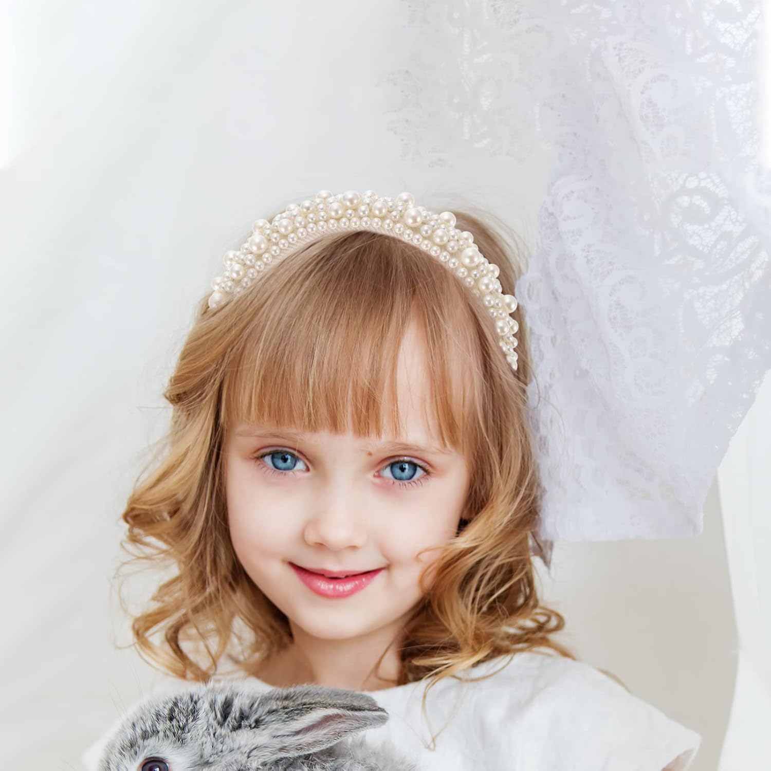 Lurrose Pearl Jeweled Baroque Padded Hairband Bridal Hair Hoop for Women Girls - Image 7