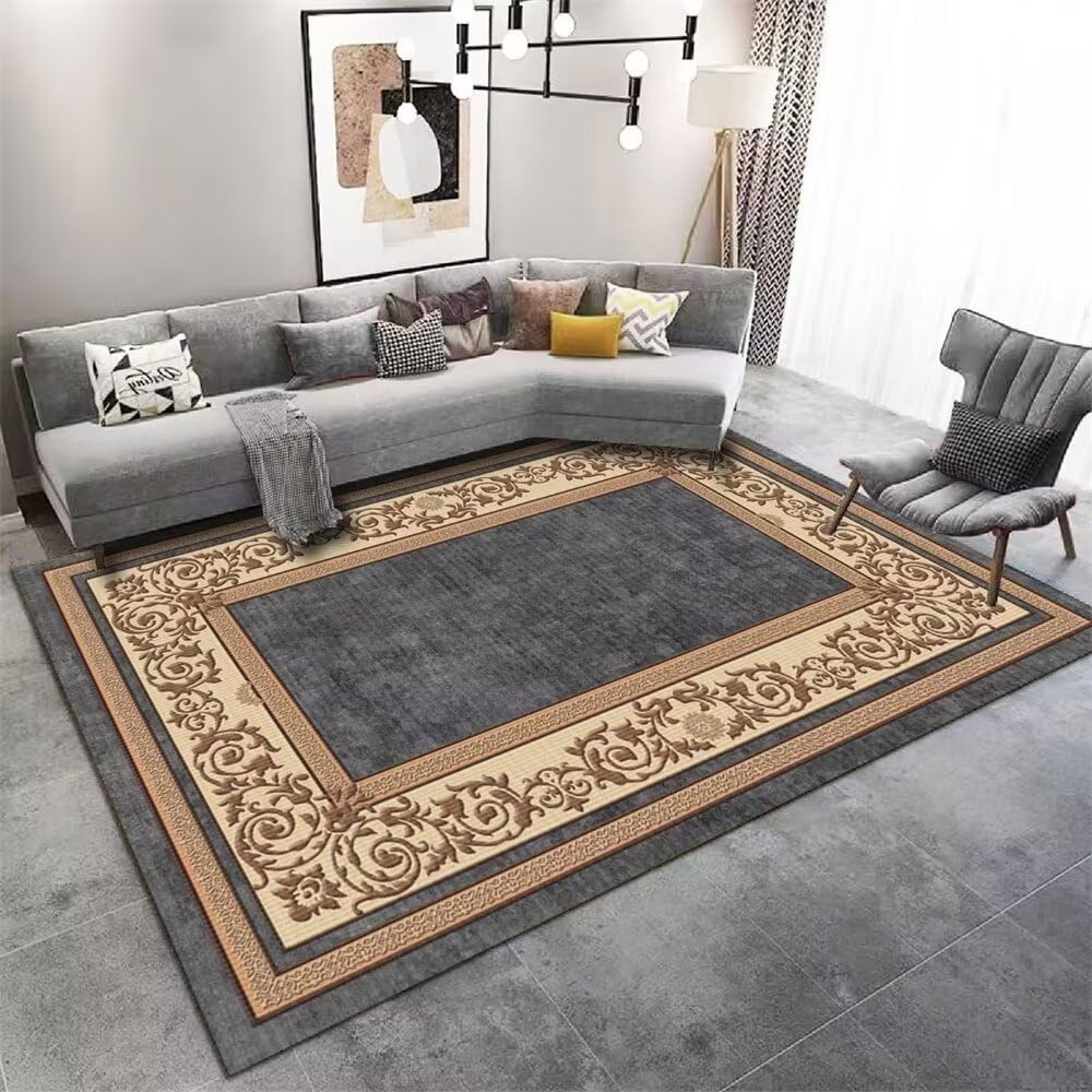 Tapis de salon lavable et anti-salissure grand format gris 200x300 pour salle à manger