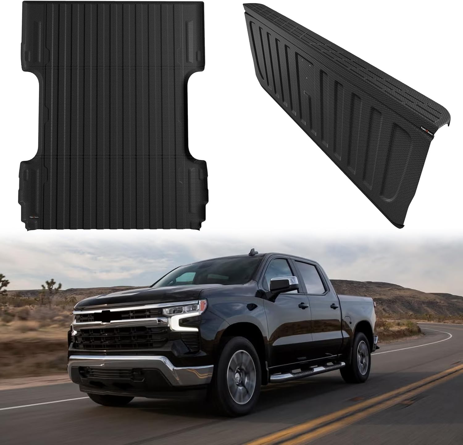 TripleAliners 2007-2019 Chevy Silverado & GMC Sierra 1500/2500/3500HD Truck Bed (6.6FT) & Tailgate Mat with Cap Top Protector, TPE Heavy Duty All-Weather Liner (Not for Drop-in Liners)