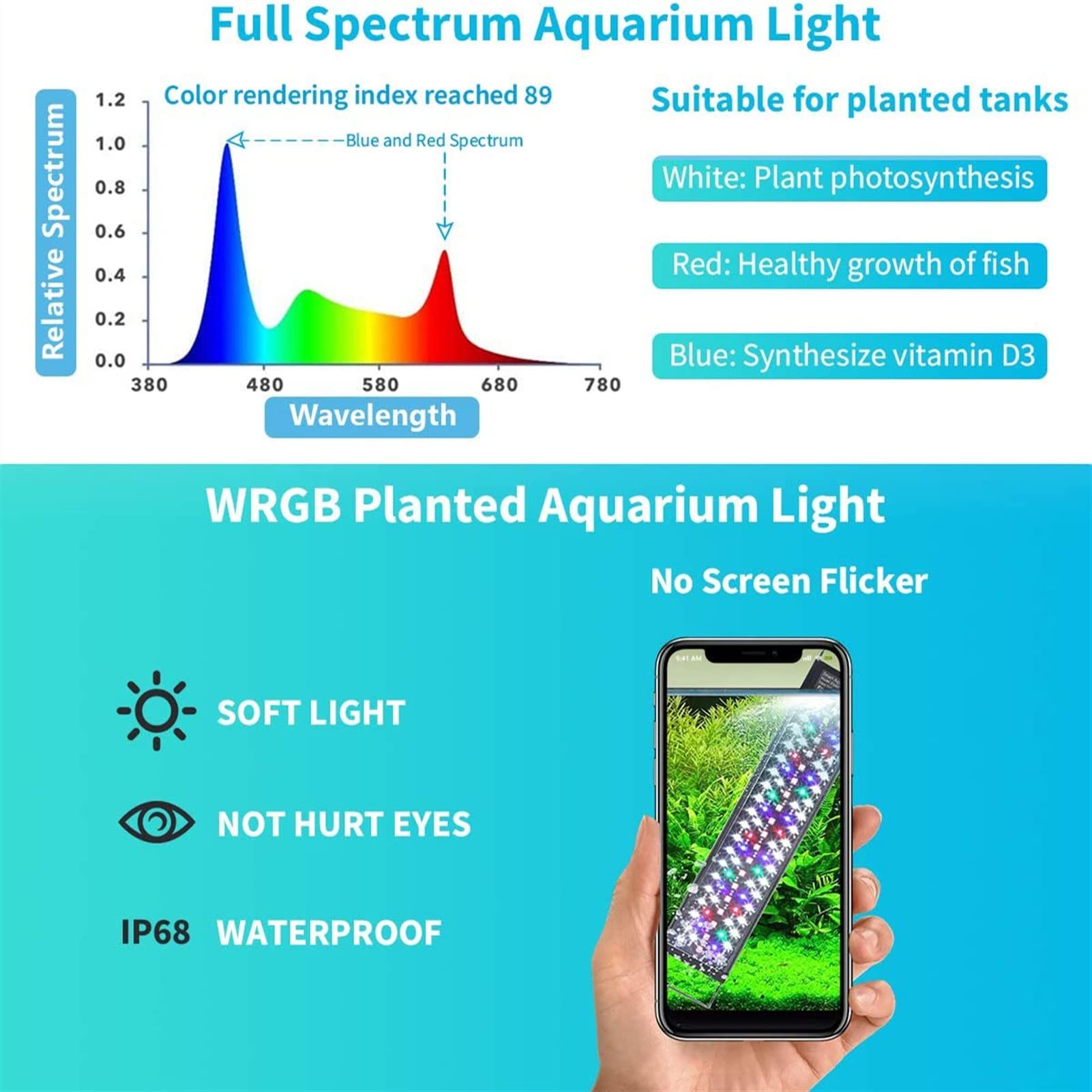Luci Piscina 60/75 / 90 cm LED WRGB Luce di acquario con timer impermeabile serbatoio di pesce leggero lampada sott'acqua acquario decor illuminazione luci piantate Subacquee Luci (Size : 75CM)