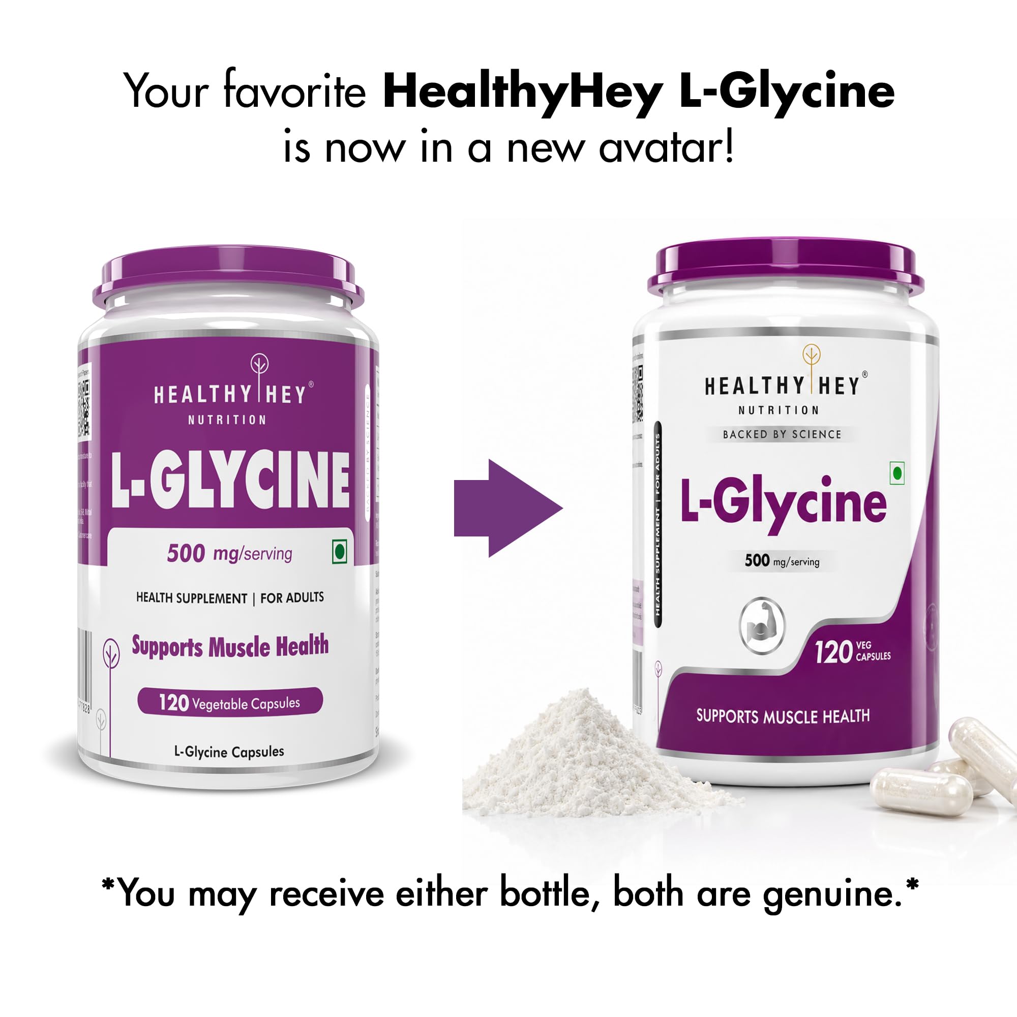 HealthyHey Nutrition L- Glycine - 500 mg - Support Brain and Sleep Health - 120 Veg. Capsules