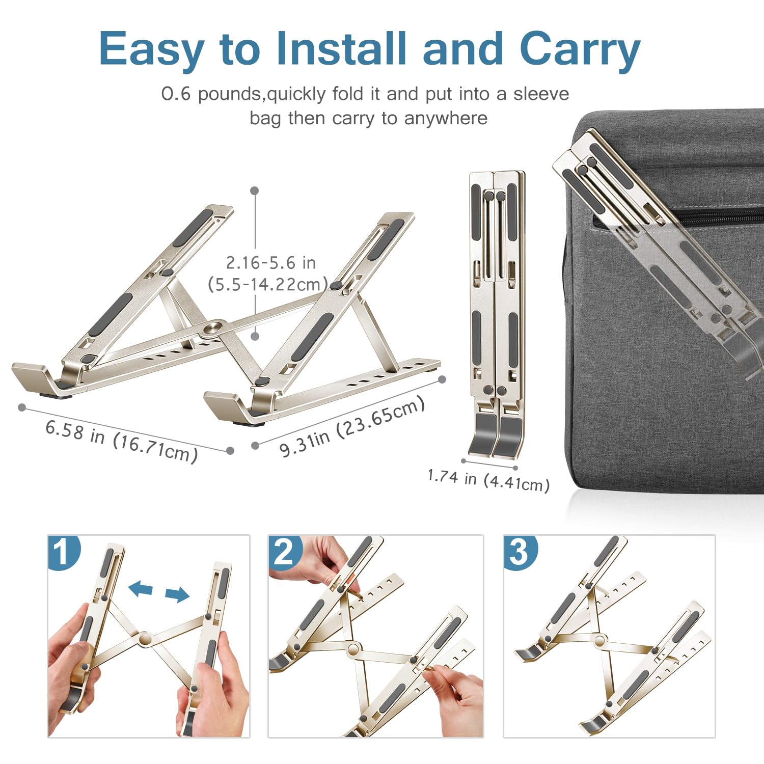 Supporto PC Portatile IVoler - Pieghevole, Regolabile 6 Angoli, In Alluminio, Per Laptop 10-15,6" - Foto 5