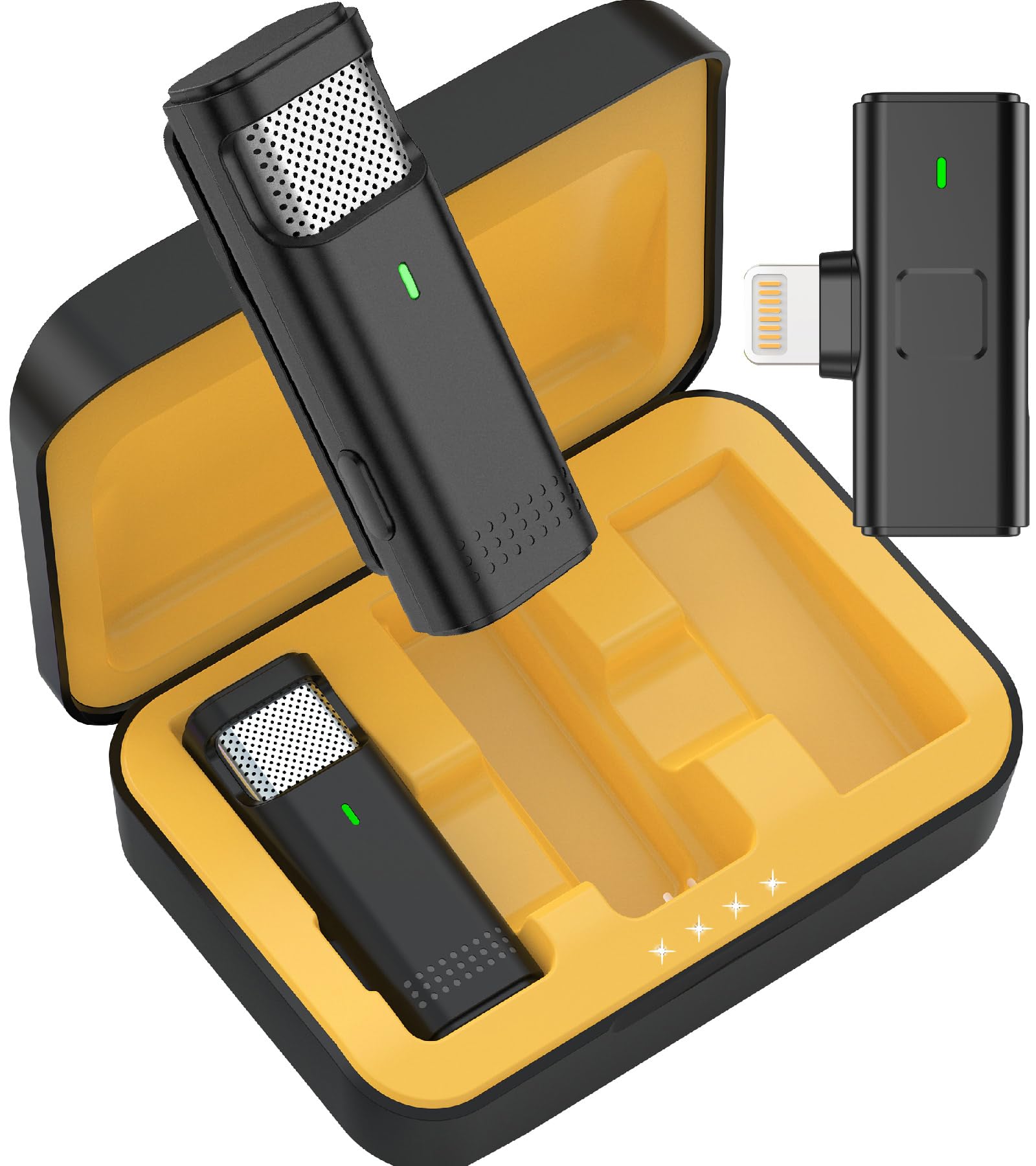 2 Wireless Lavalier Microphones for iPhone with Battery Case - Dual Mics Condenser Lapel Microphone Compatible with iPhones iPad Lav Mic