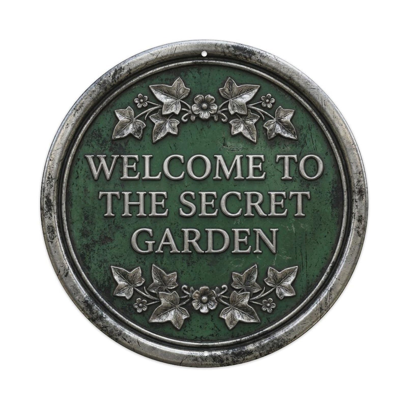 Vintage Welcome Secret Garden Silver Forest Ivy Metal Tin Sign