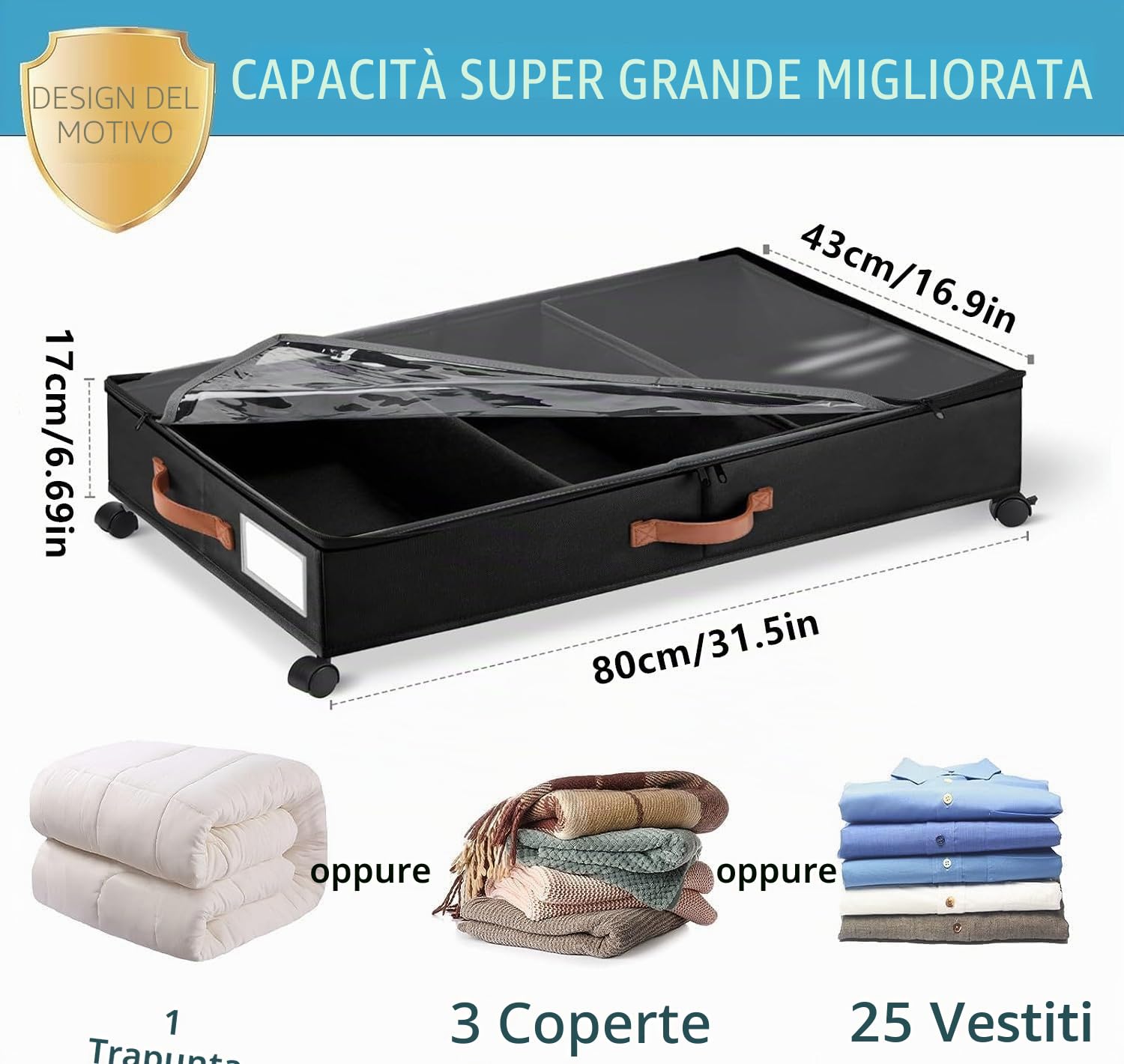 2 Pezzi Contenitori Sottoletto,Contenitore Sottoletto con Ruote,Cassetti Sotto Letto con Telaio in Metallo e Rotelle con Ratazione a 360° (nero)