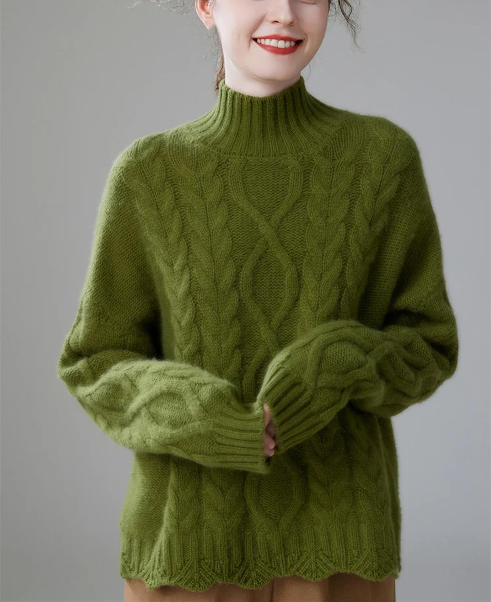 Maglione casual da donna, per l'inverno, lavorato a maglia, con collo a lupetto