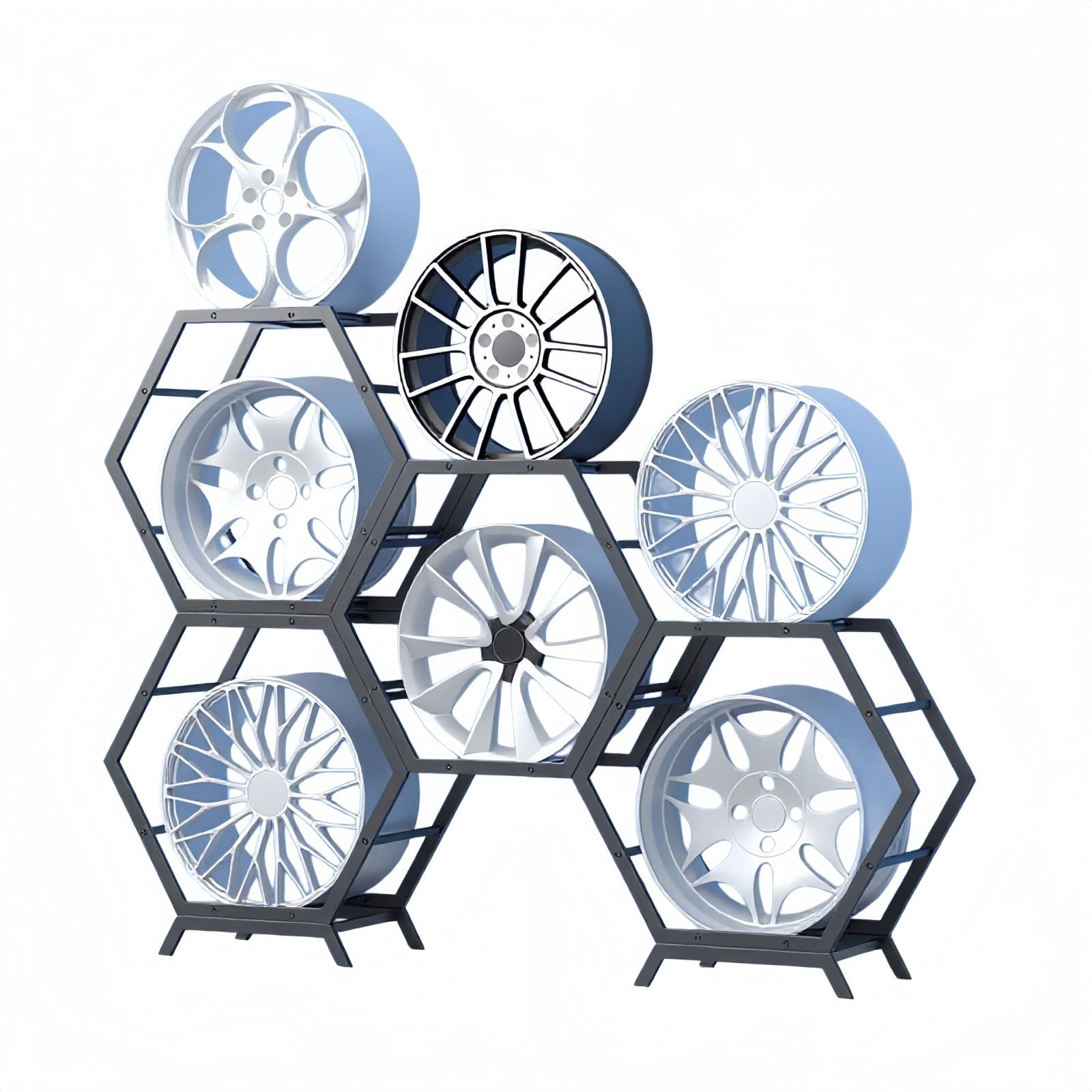 AKFNCJE Adjustable Car Rim Display Rack, Freely Combinable Rim Storage Rack
