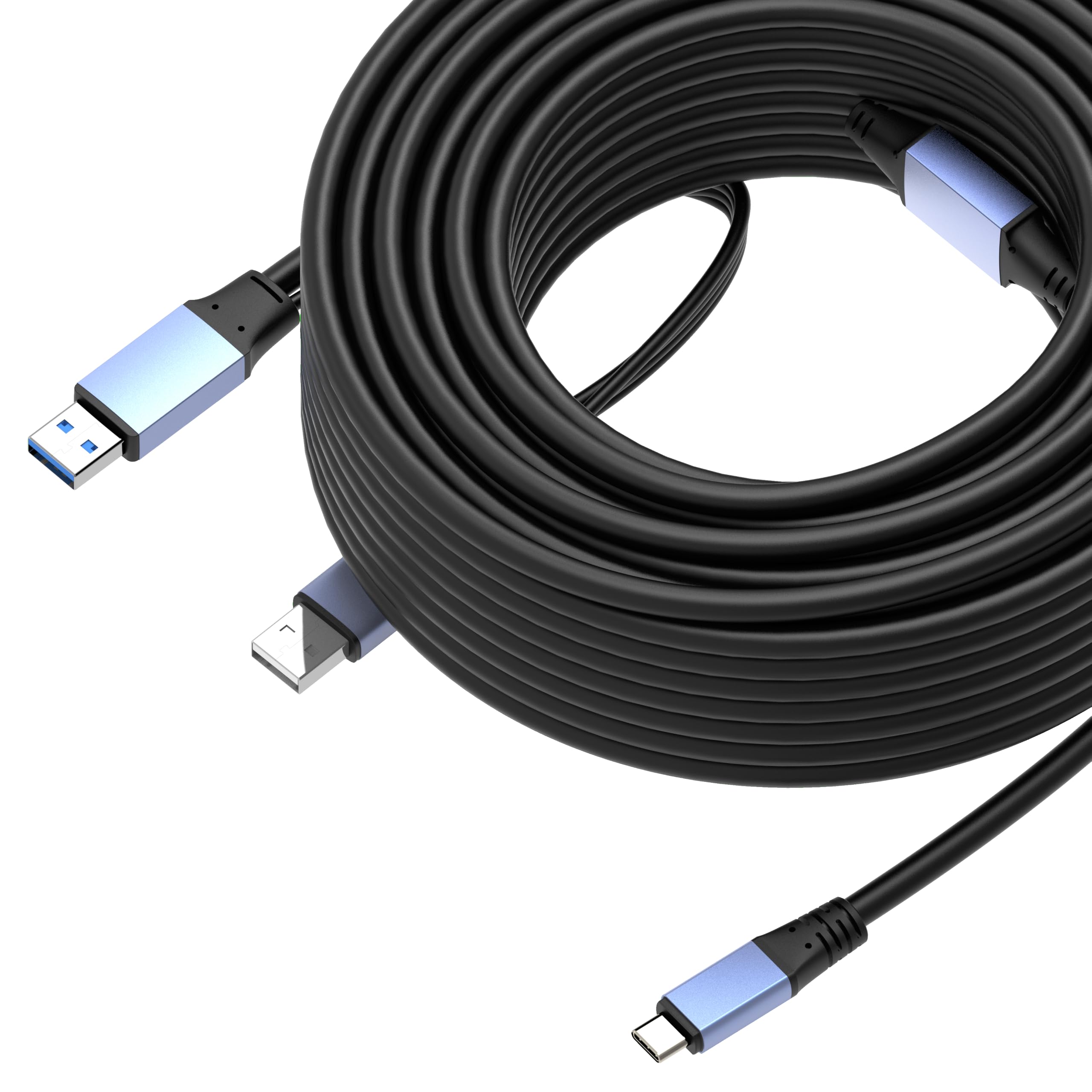 OkyLink Cable USB 3.0/3.2 Gen1 USB a USB C, macho a macho, cable de transferencia de datos, doble función de 5 Gbps con chip, apto para cámaras e impresoras. (5 Gbps, gris, 20 m)