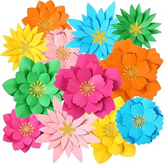 12 Pcs Paper Flowers Decorations for Wall DIY Paper Flowers Bulletin Board 3D Handcrafted Backdrop Decoration for Classroom Back to School Party(Rainbow Color)