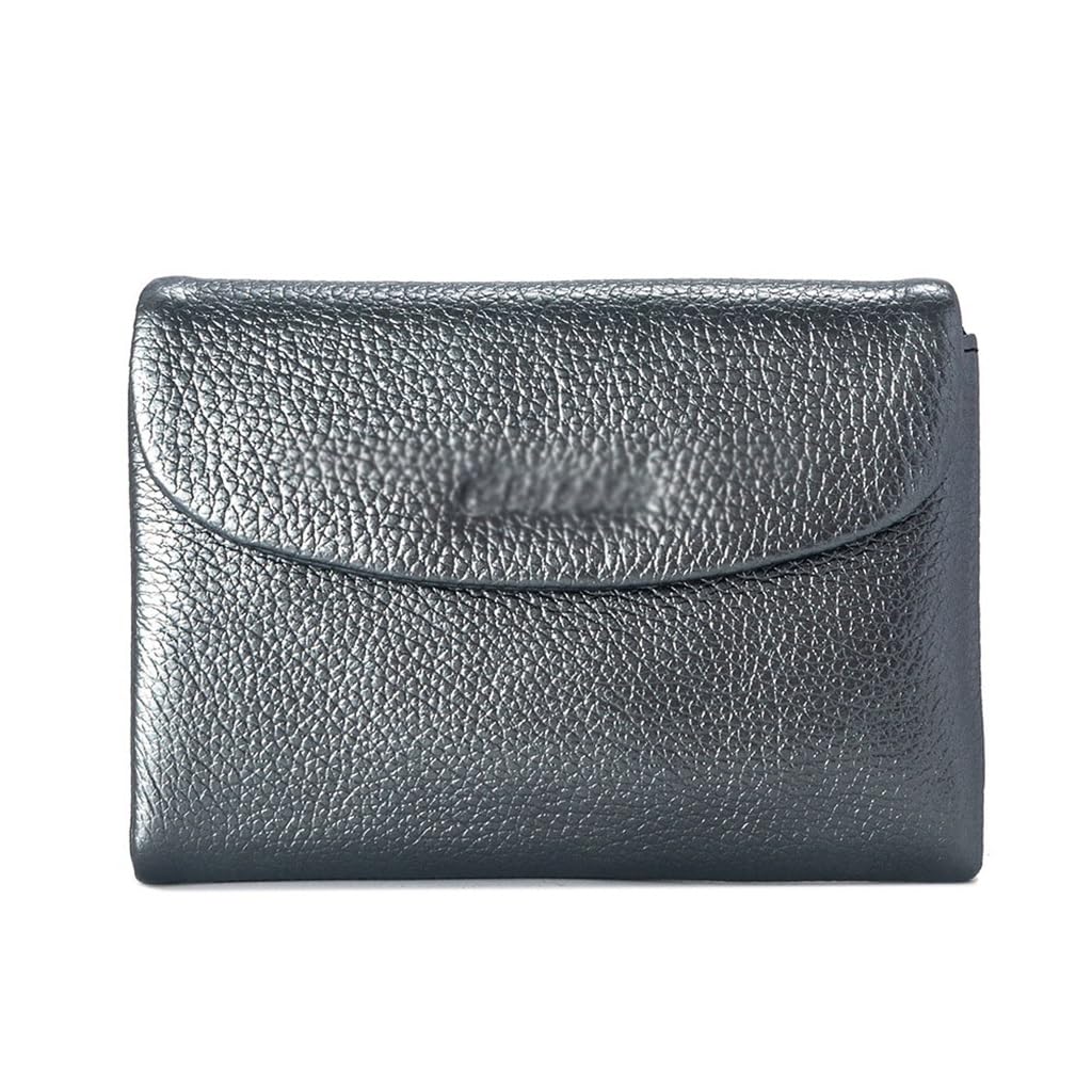 Petit portefeuille en cuir véritable argenté contre l'encombrement des grands sacs