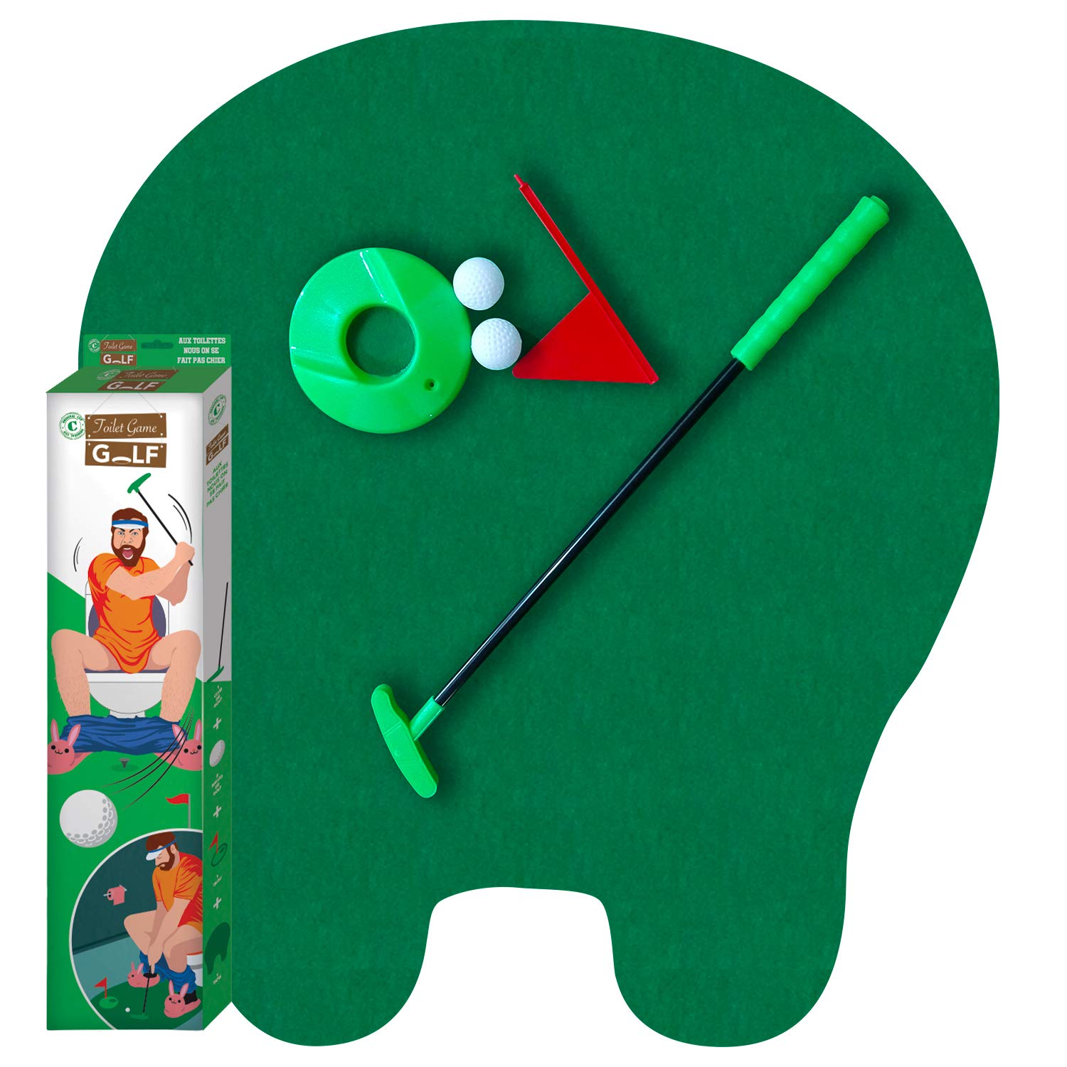 Golf Toilet Game | Complete Pack | Game for Toilets/WC | Premium Quality | Golf Set | 1 Green | 1 Putter | 1 Flag and Hole | 2 Golf Balls | Created by OriginalCup
