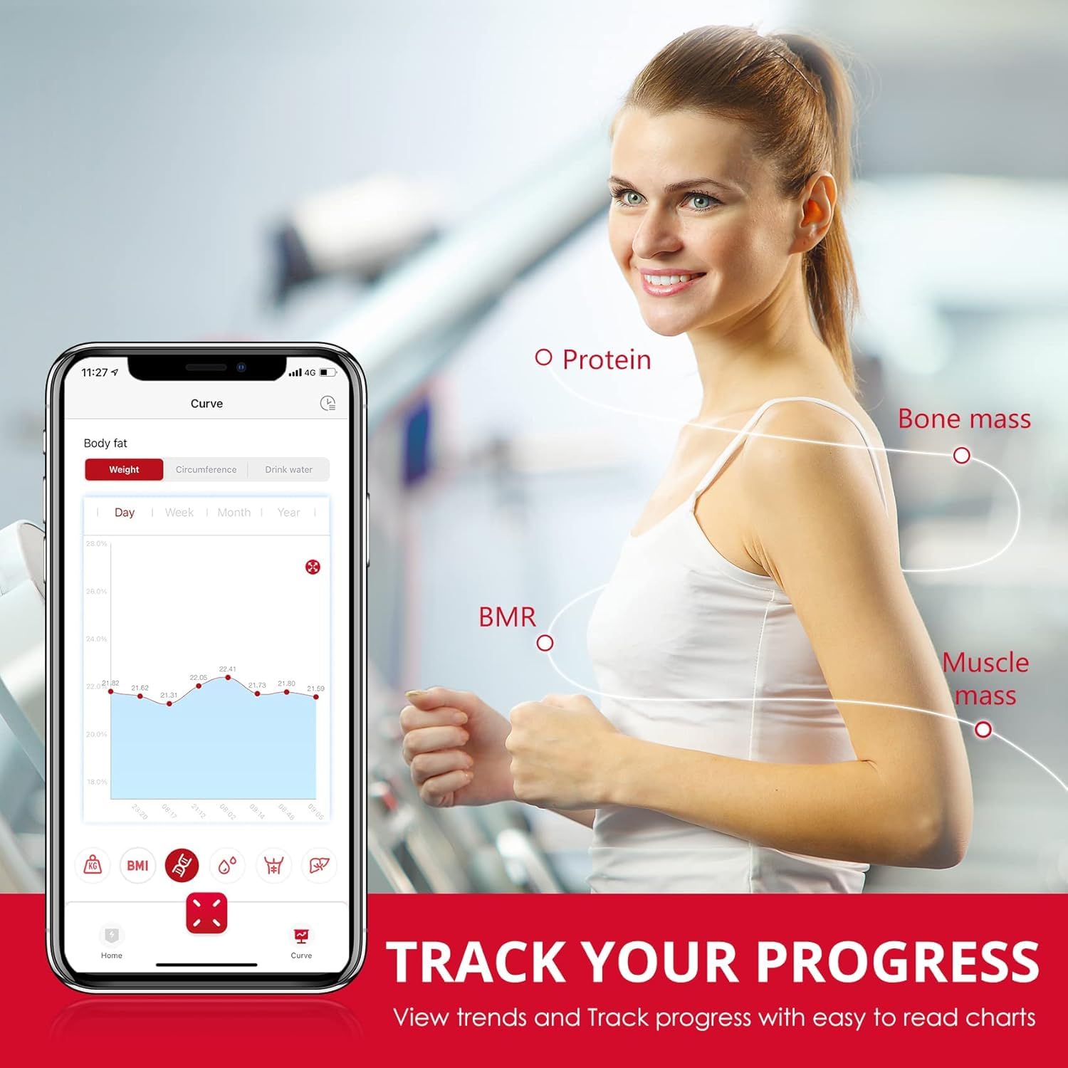 Bilancia pesapersone intelligente impedenziometrica, con calcolo BMI, composizione corporea, connessione bluetooth, compatibile con app iOS e Android. Portata 180kg, precisione 0,1kg