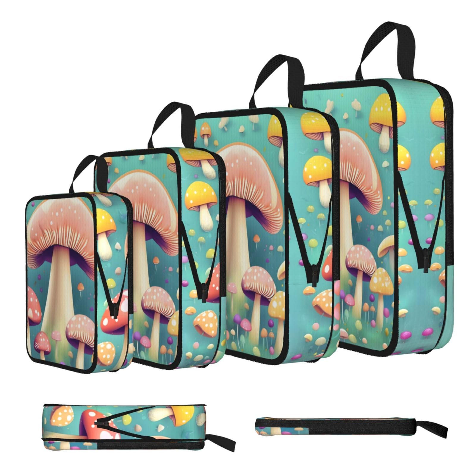Sxzvvbn Black Pretty Little Mushrooms Compression Packing Cubes 4 Piece Set