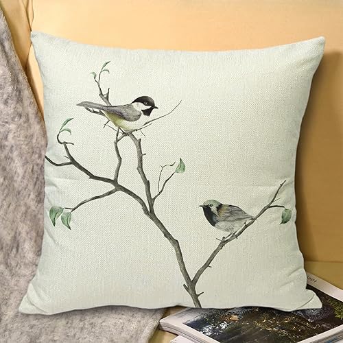 Miniatura 6 de Fundas de almohada decorativas de lino de 18 x 18 pulgadas con diseño de pájaros en el árbol, funda de cojín para decoración de granja
