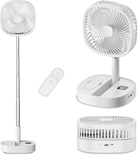 Ventilador de pedestal oscilante portátil con Romote, 4 velocidades de rotación telescópica de 120, ventiladores plegables plegables de pie, 7200