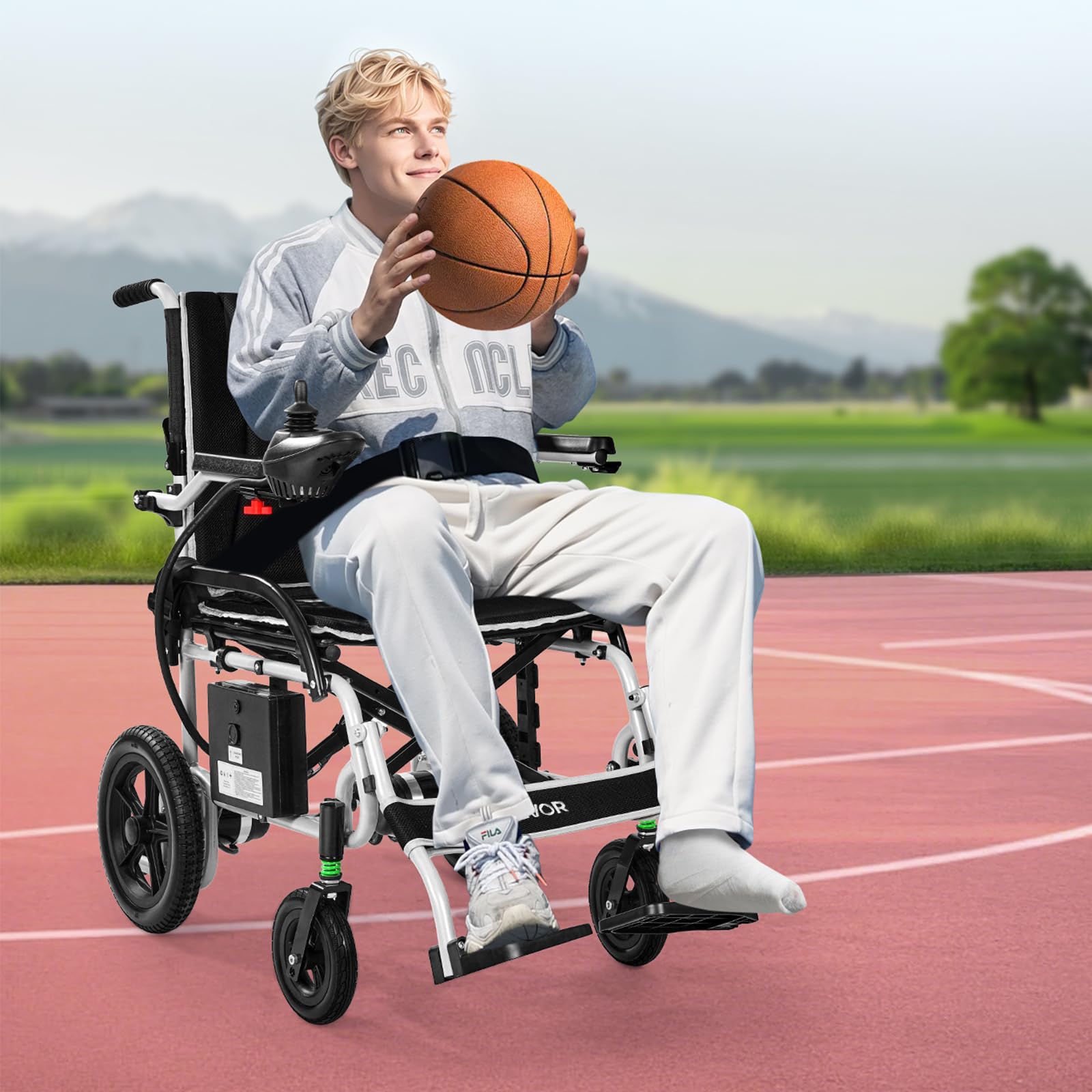 VEVOR Silla de Ruedas Eléctrica para Adultos Capacidad de 100 kg Plegable Ligera Motorizada Autonomía de 19,3 km Ajuste de 5 Velocidades Todoterreno Portátil para Personas Mayores, Discapacitadas