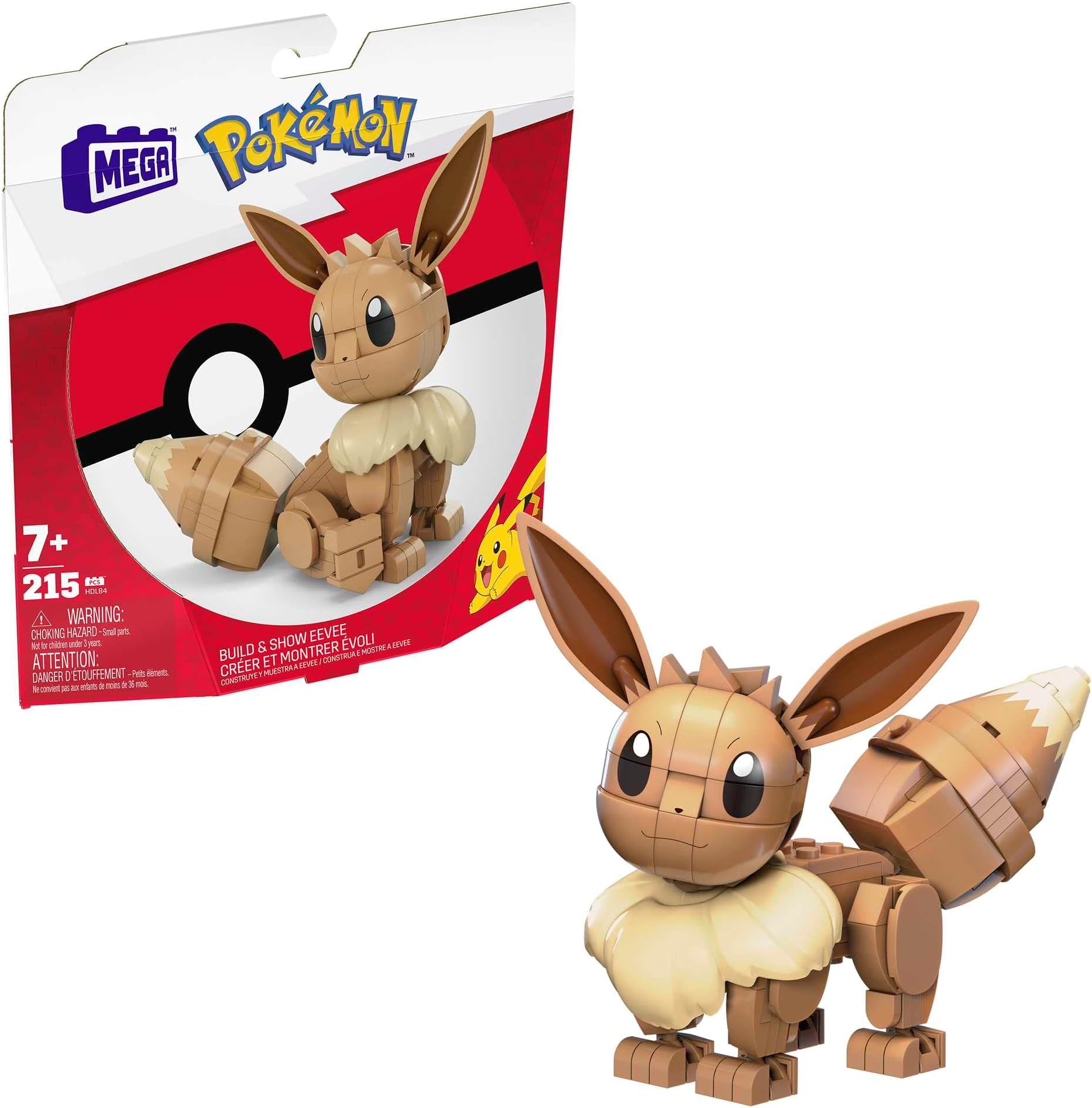 MEGA Pokémon Building Toys Set Build & Show Eevee with 215 Pieces, Articulated and Poseable, 4 Inches Tall, for Kids, HDL84, Nicht Zutreffend
