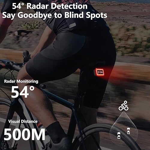 Miniatura 6 de Luz trasera de radar para bicicleta con detección de radar de 24 GHz, detección activa de alerta y freno, visibilidad de 1,640.4 ft, 5 modos para