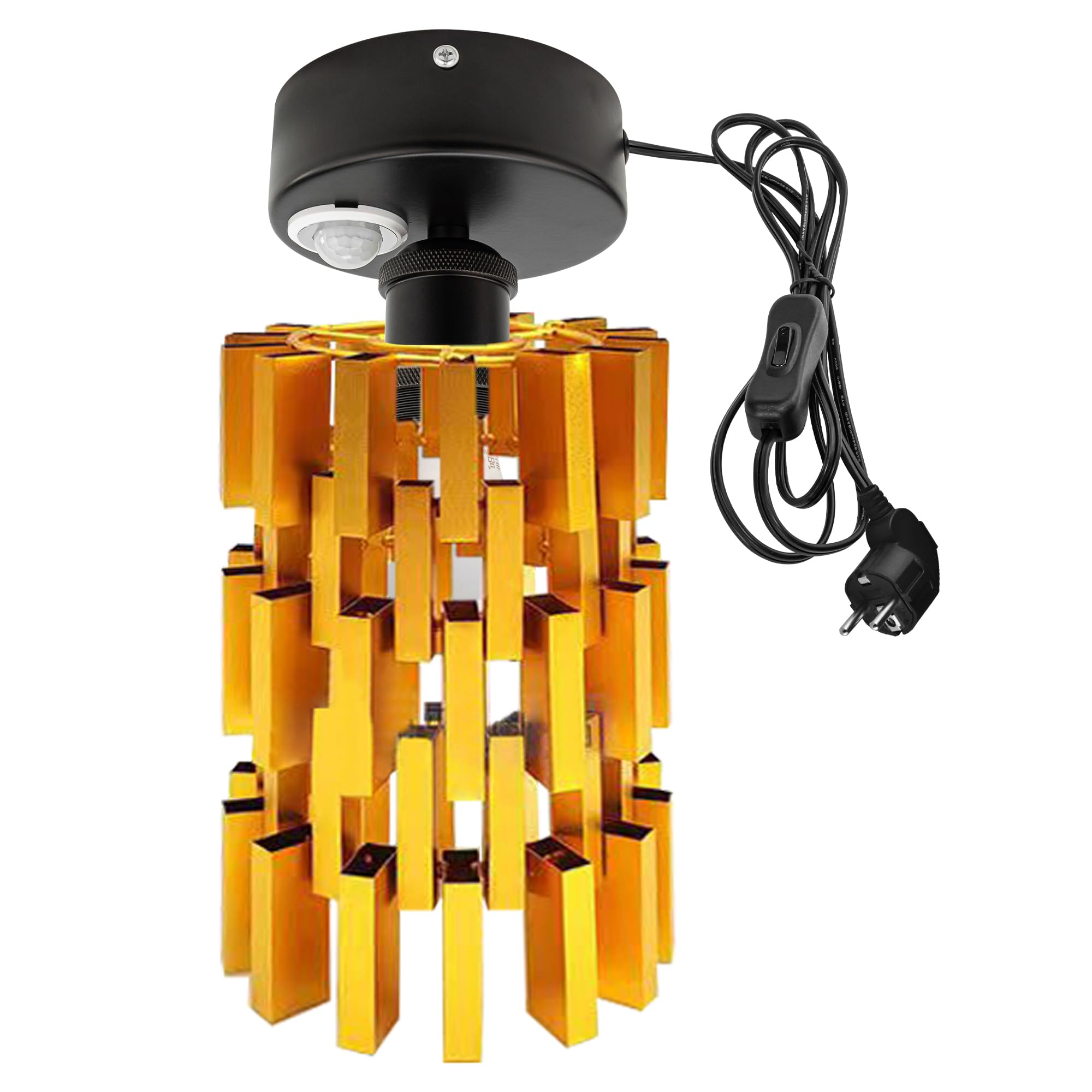 Plafoniera con sensore di movimento interno, lampada da soffitto in ferro industriale, sensore di movimento radar con cavo da 4,5 m e portalampada E27, per corridoio, bagno, scale, garage