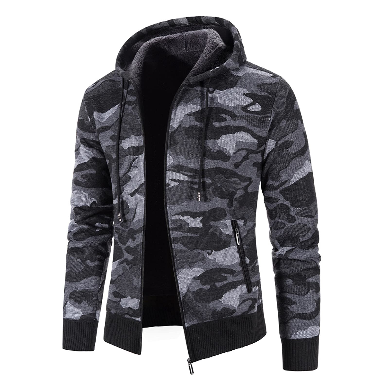 Sweat à capuche en coton pour homme, motif camouflage, fermeture éclair