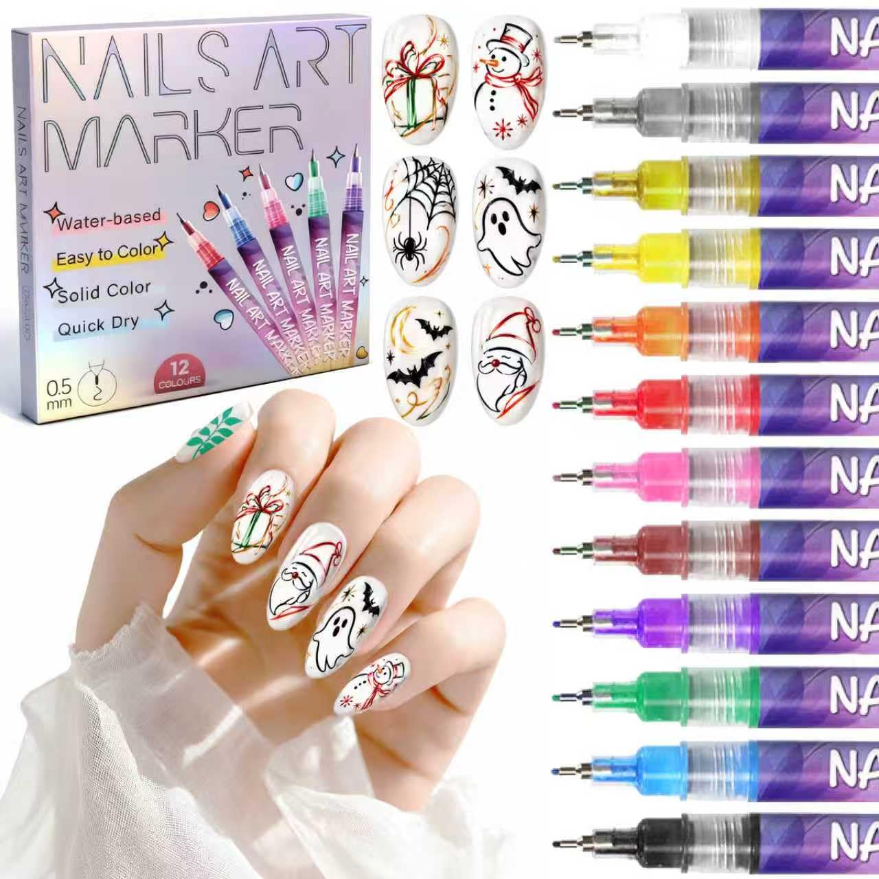 Nagelkunst-Stifte, 0,5 mm feine Spitze, Acryl-Nagellackstifte, schnelltrocknend, wasserdicht, Zeichenstift für DIY-Nagelkunst-Design und Maniküre-Werkzeug-Set (mehrfarbig)