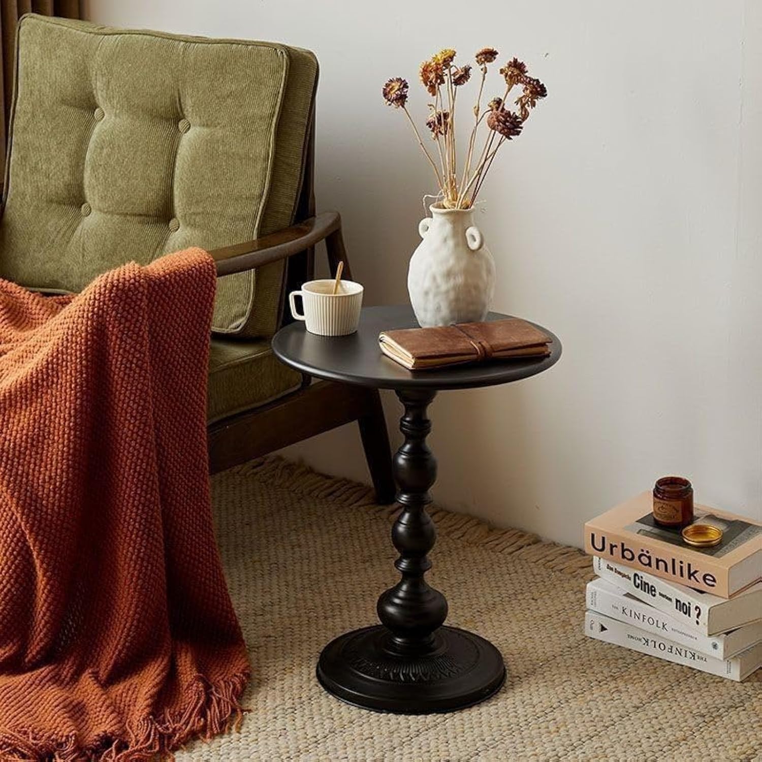 Jorunb Side Table Sofa End Tables for Living Room Bedroom Round End Table Iron Decorative Pedestal Metal Accent Table for Living Room Bedroom Balcony Office Indoor Outdoor (type 1 black)