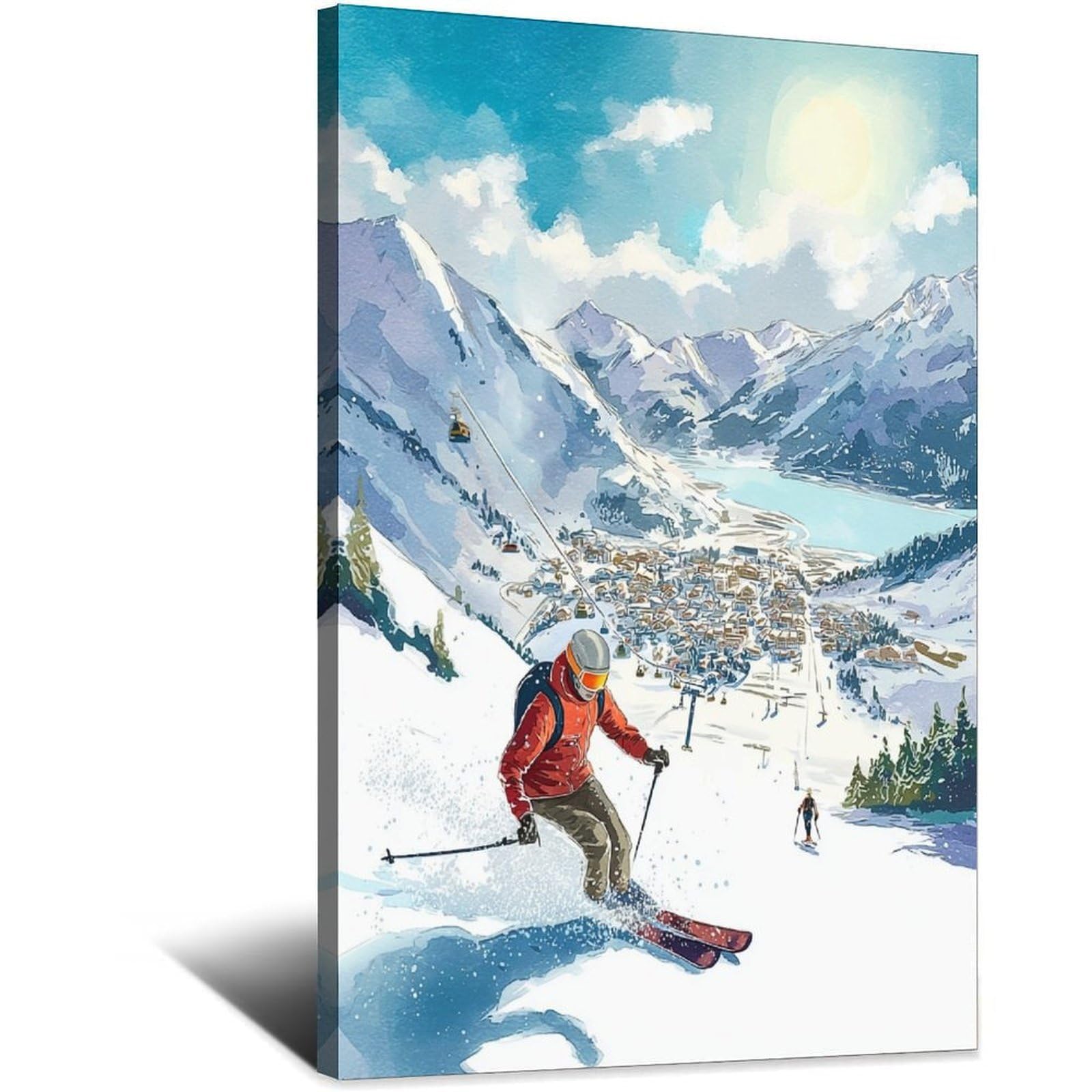 iPuzou St Moritz Switzerland Ski Posters 20x30inch(50x75cm) Vintage Watercolor Canvas Art