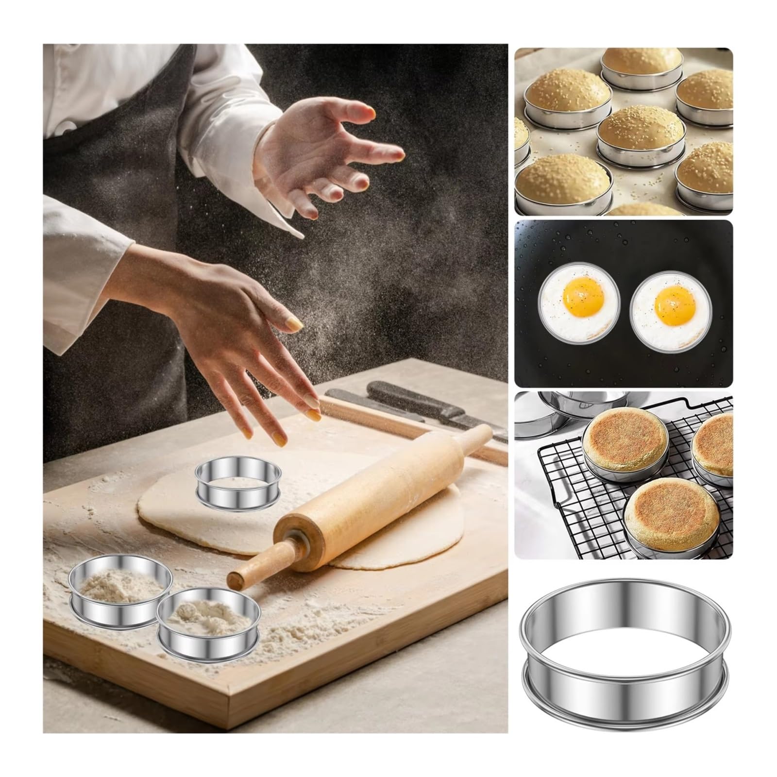 12 Stück Muffin-Tarte-Ringe, doppelt gerollter Ring aus Edelstahl, kompatibel for die Herstellung von Backformen(12PC 10cm)