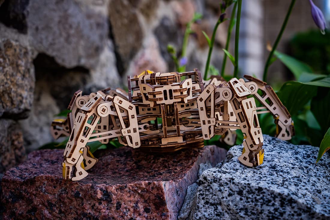 UGEARS Hexapod Explorer Puzzle 3D - Mechaniczny robot pająk - Zestawy modeli dla dorosłych z mocnym silnikiem sprężynowym - Puzzle 3D dla dorosłych i dzieci Puzzle 3D Zestaw drewnianego robota (działa do 10 stóp)