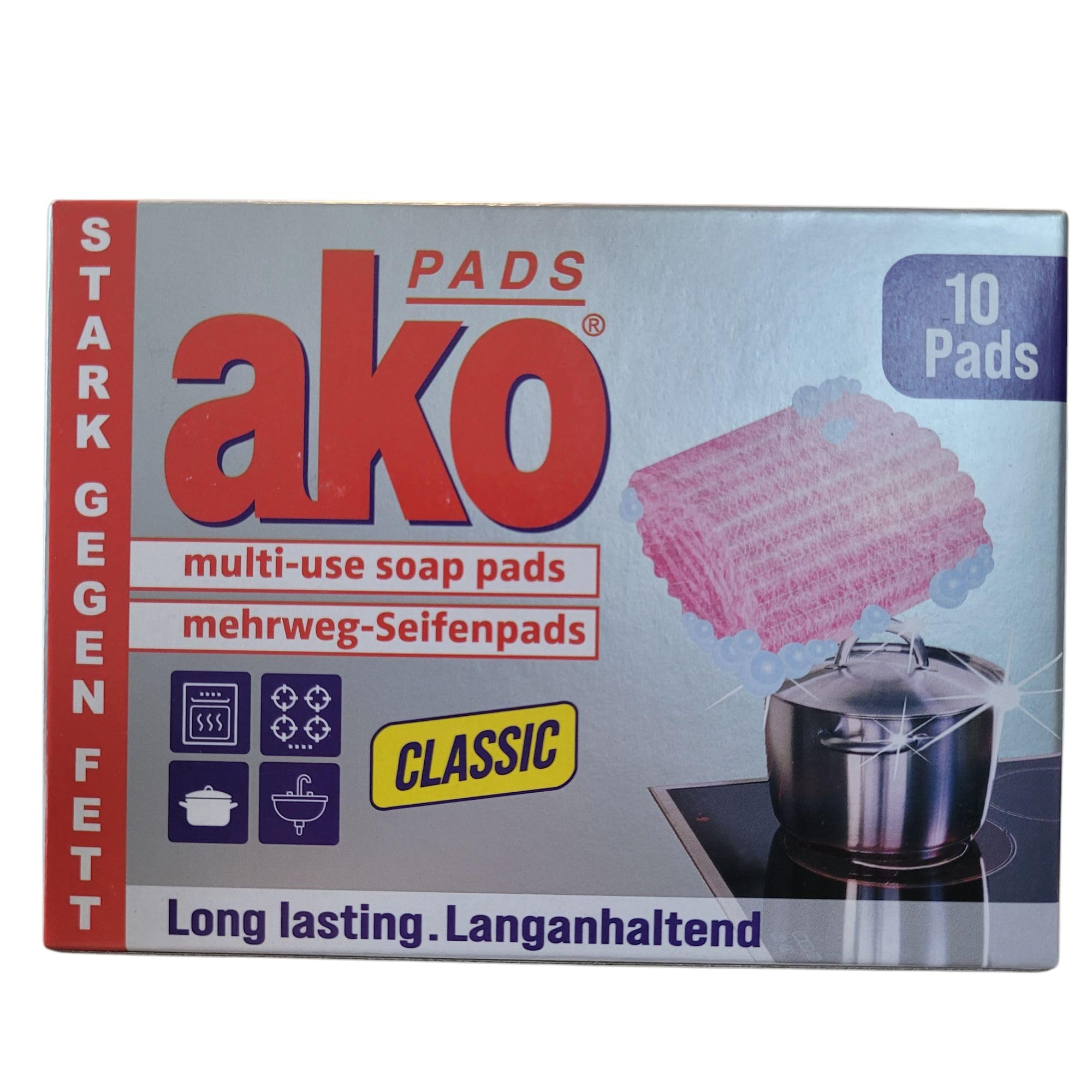 AKO Pads Classic Seifenpads, Mehrweg-Reinigungspads, 10 Stück, Stark gegen Fett und Eingebranntes Drogerie & Körperpflege