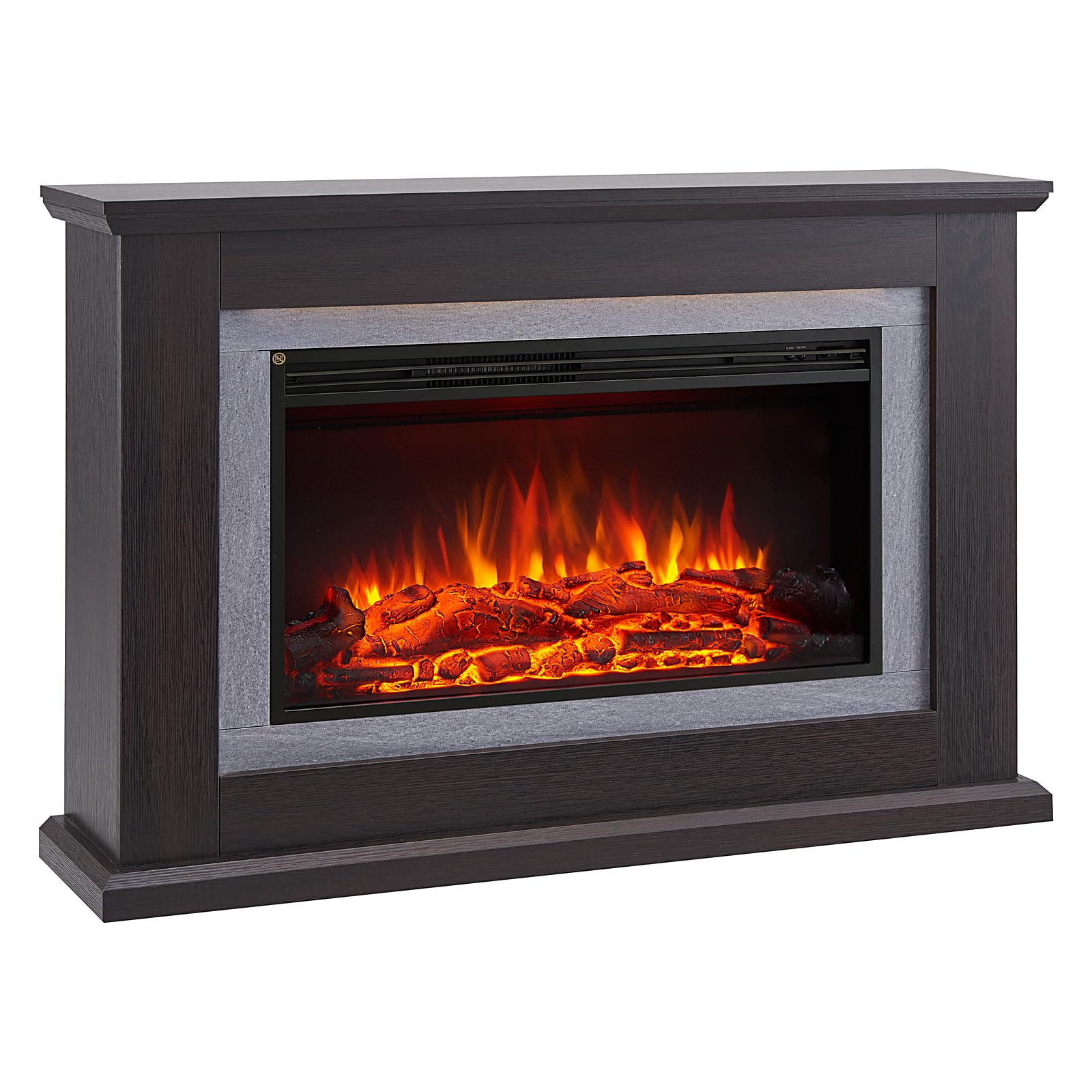 FLAMME 47 inch Electric Fire and Surround Suite, Evora Espresso Oak | 2kW Heater (1000W/2000W), 5 Brightness Levels, 13 Mood Lights, Remote Control, 7-Day Timer, Plug In, No Chimney Needed