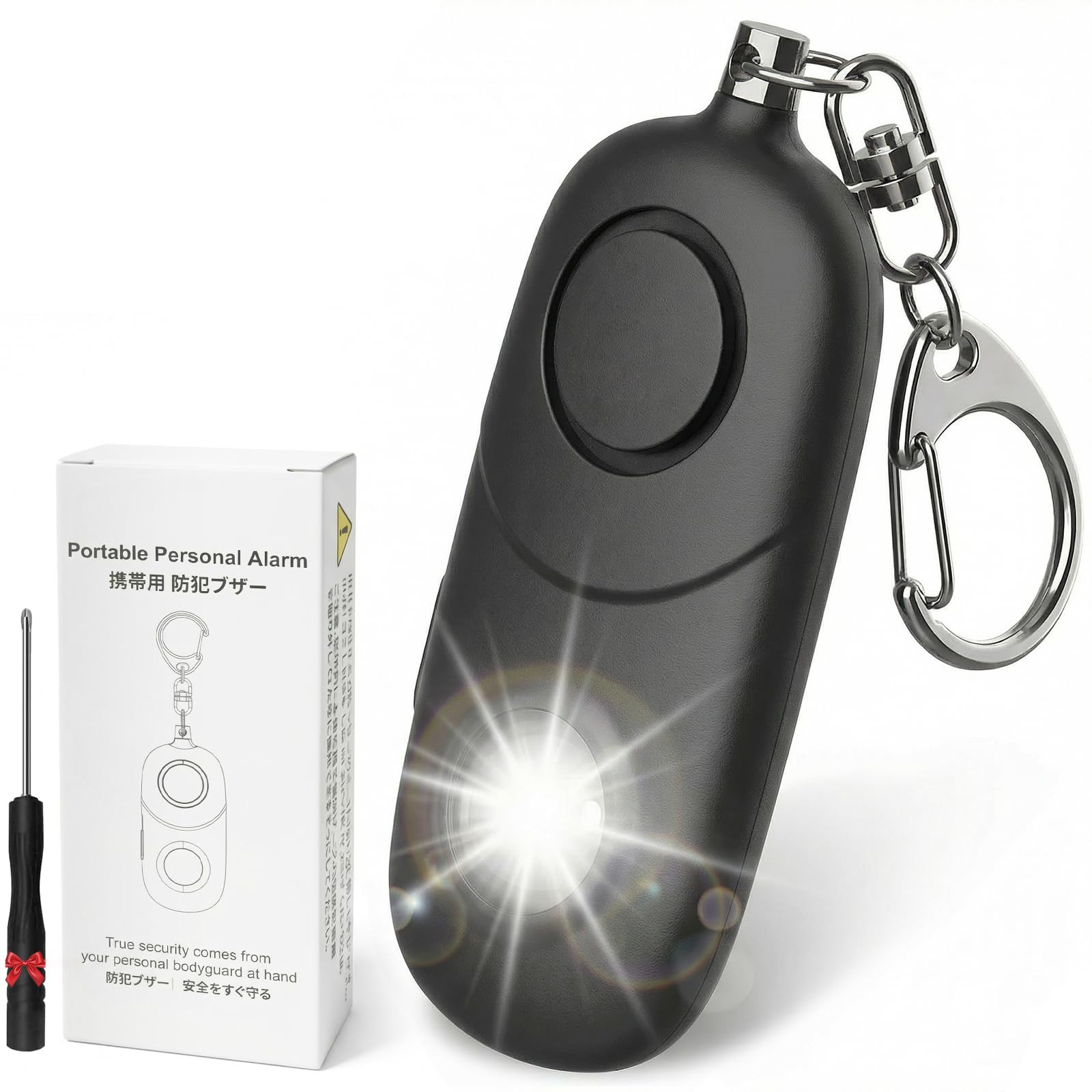 Qoosea Llavero Alarma Personal 135dB con Luz Estroboscópica para Mujeres, Niños, Estudiantes, Ancianos – Alerta de Seguridad, Autodefensa de Emergencia, Carrera Nocturna, Senderismo (Negro)
