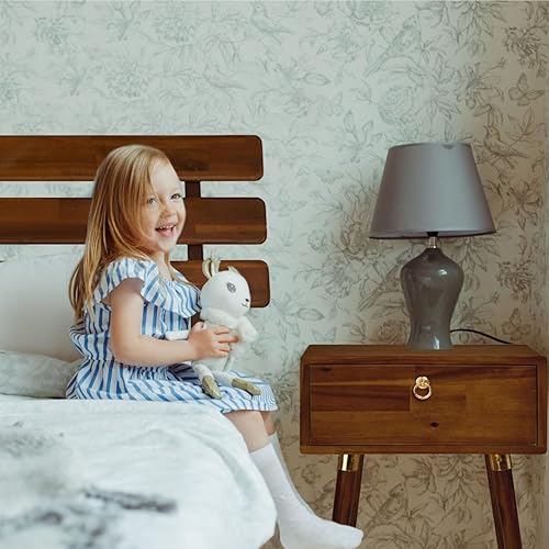 Miniatura 7 de Bme Caden - Mesita de noche de madera maciza, mesa auxiliar, totalmente montada, con 1 cajón para dormitorio y sala de estar de mediados de siglo,