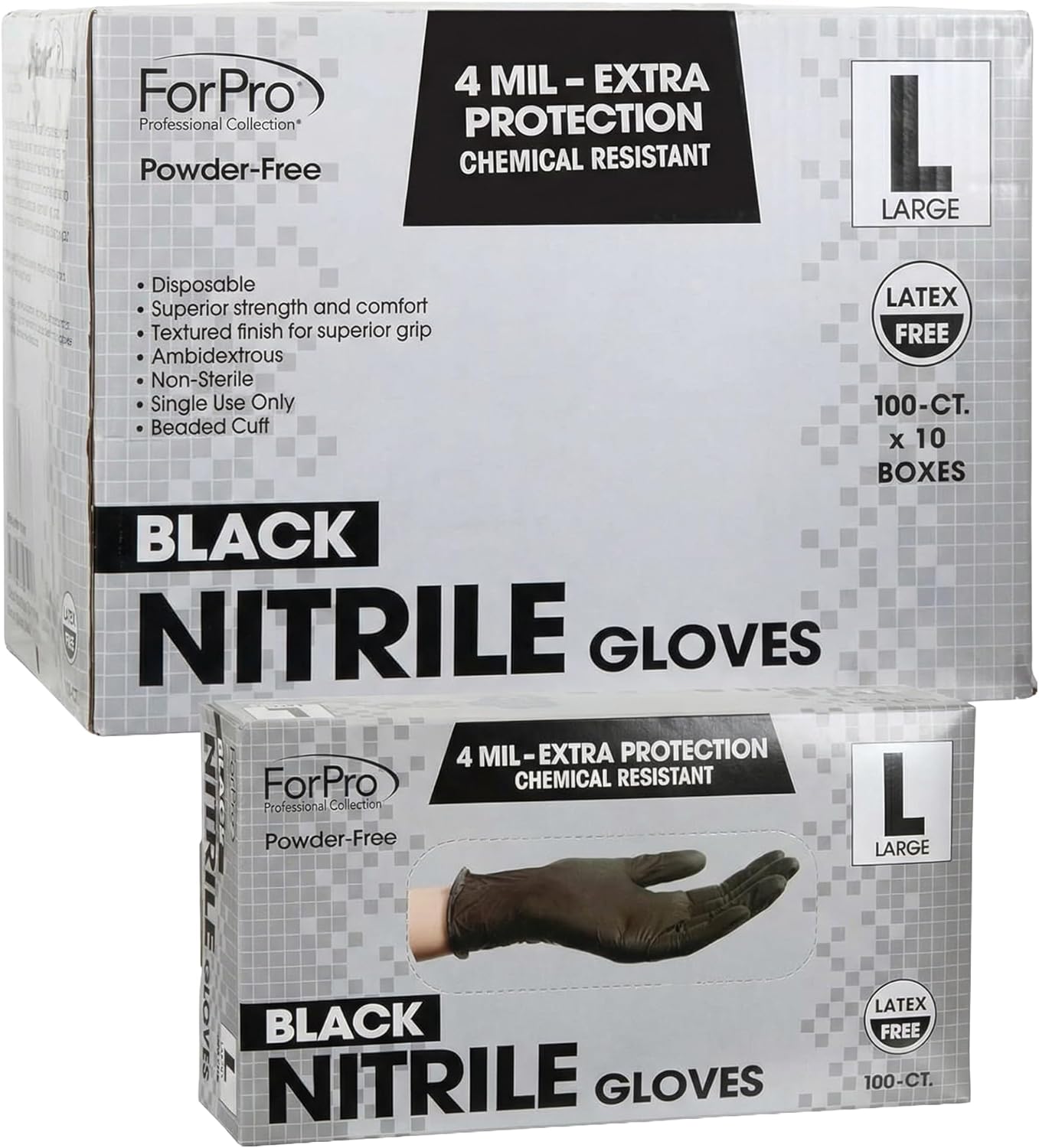 ForPro Disposable Nitrile Gloves, Chemical Resistant, Powder-Free, Latex-Free, Non-Sterile, Food Safe, 4 Mil
